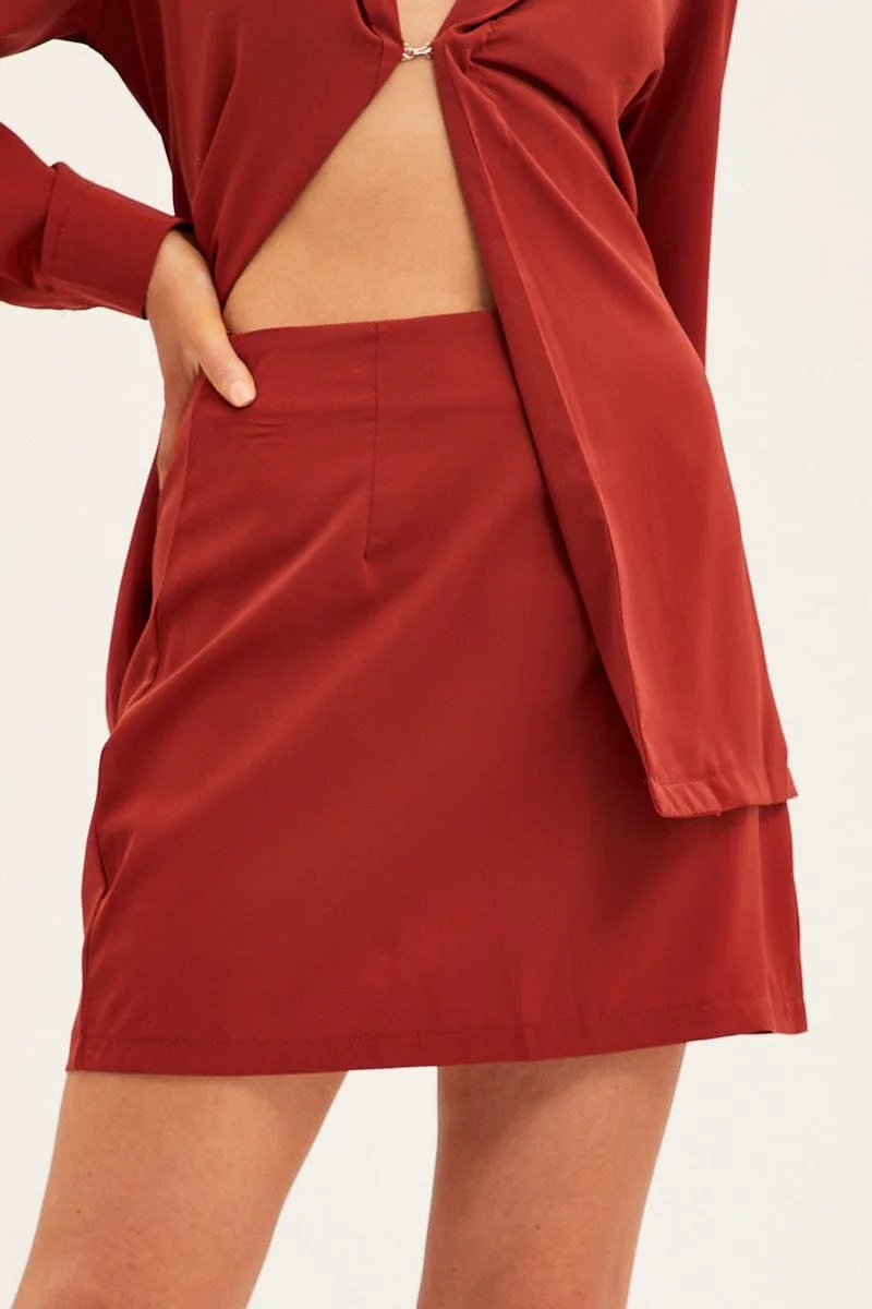 Brown Mini Skirt Satin