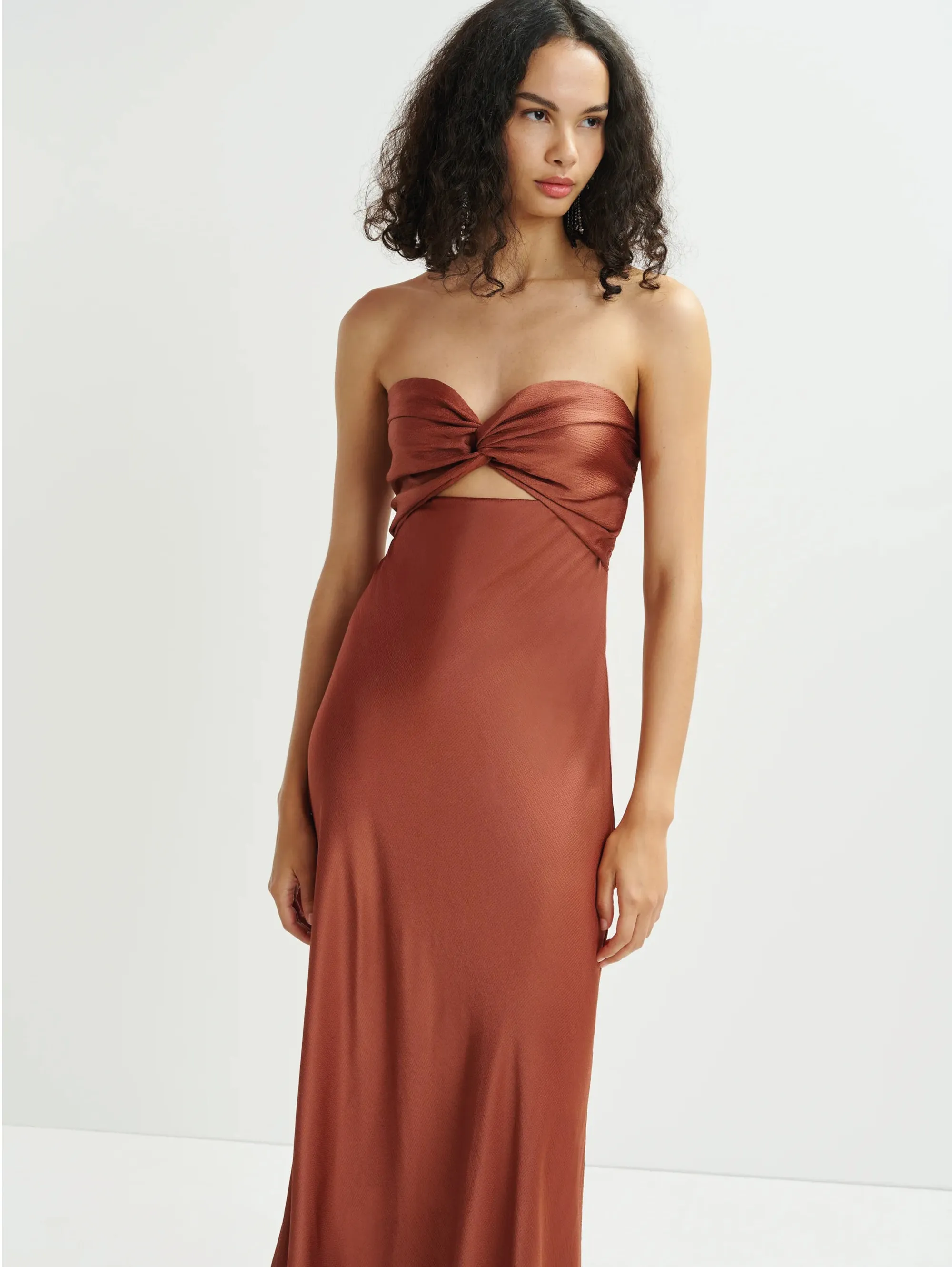 Brown Satin Long Dress