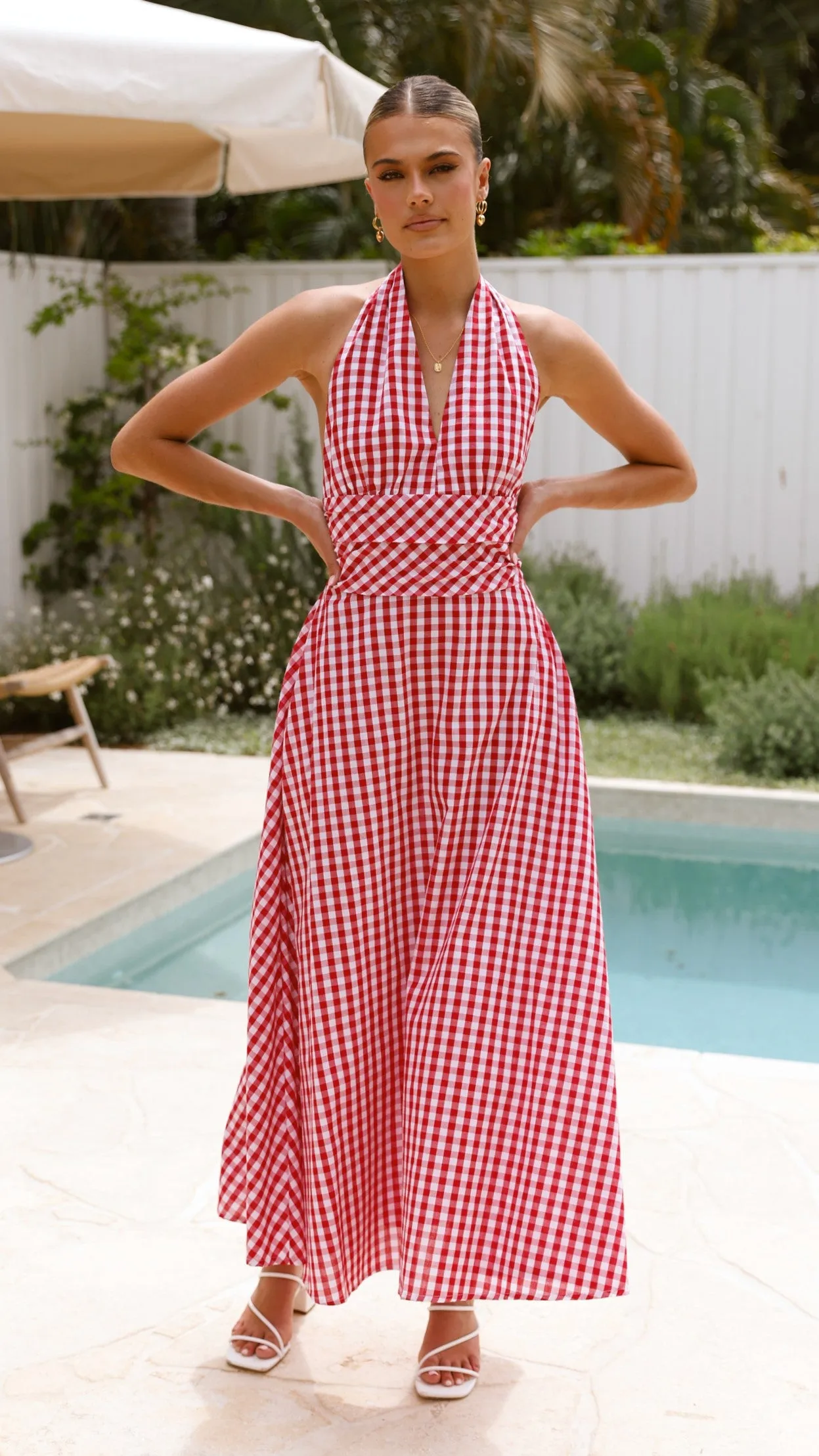Brydie Halter Maxi Dress - Gingham Red