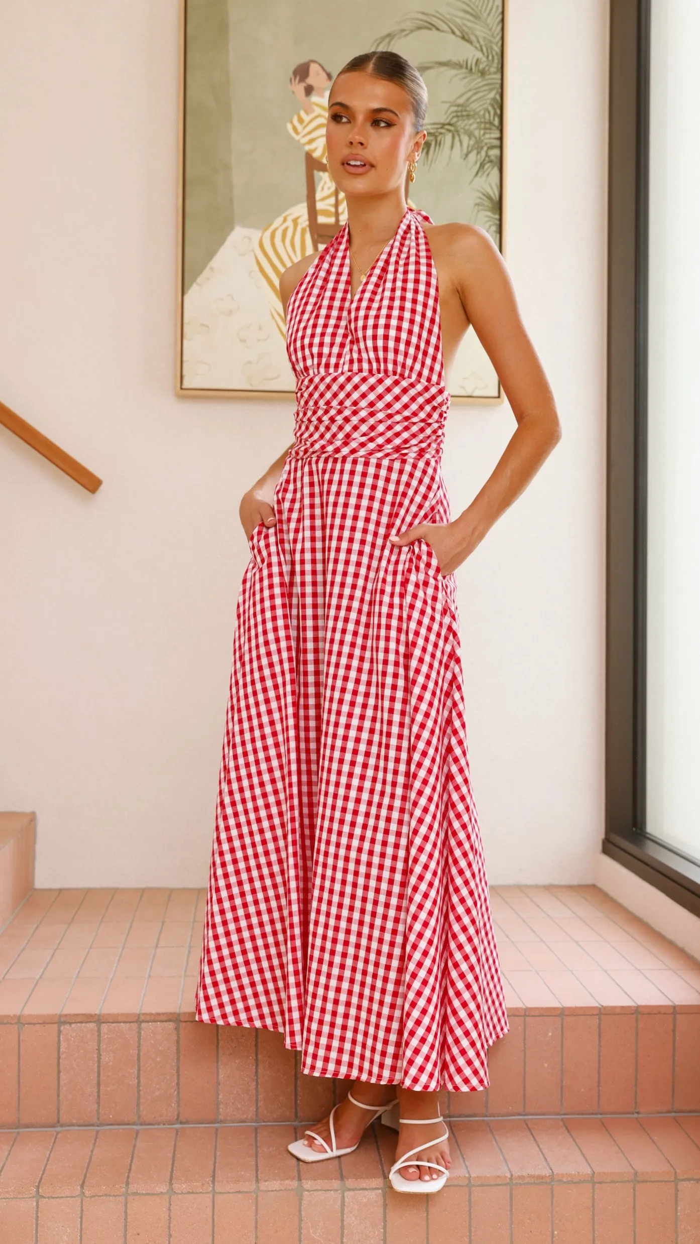 Brydie Halter Maxi Dress - Gingham Red