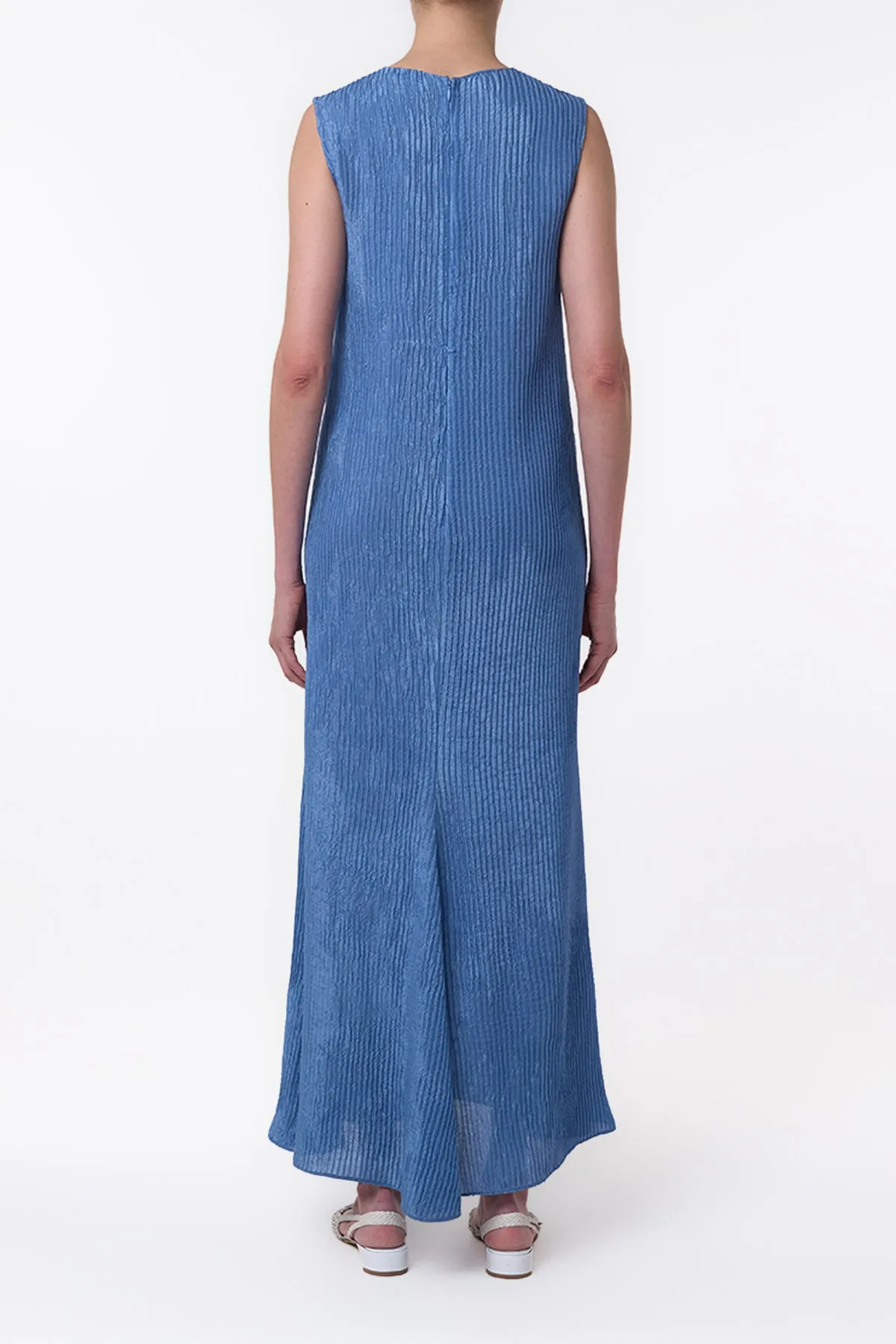 Carling Maxi Dress in Sky Plisse Silk