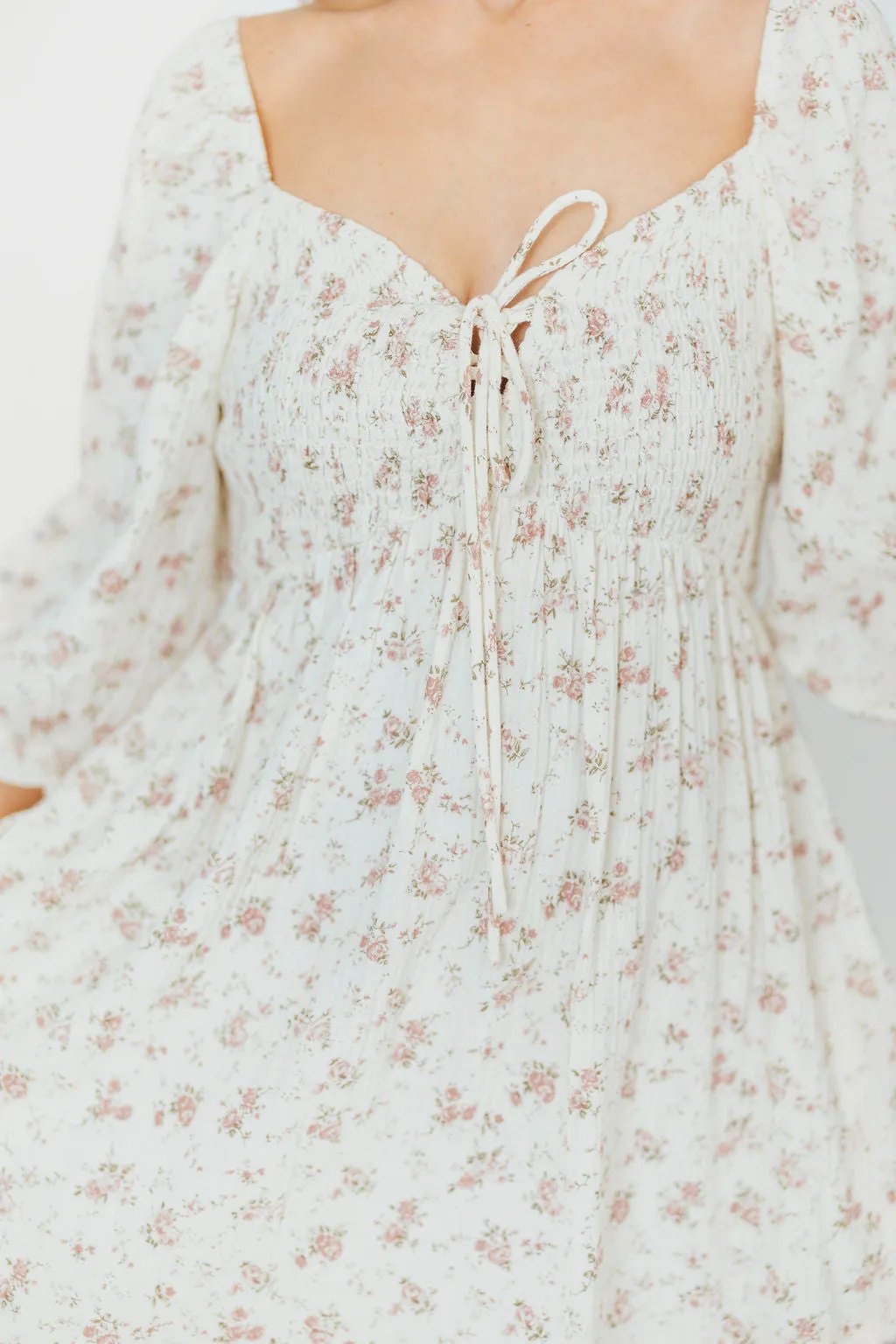 Cecilia 100% Cotton Smocked Maxi Dress in Ivory/Mauve Floral - Bump Friendly