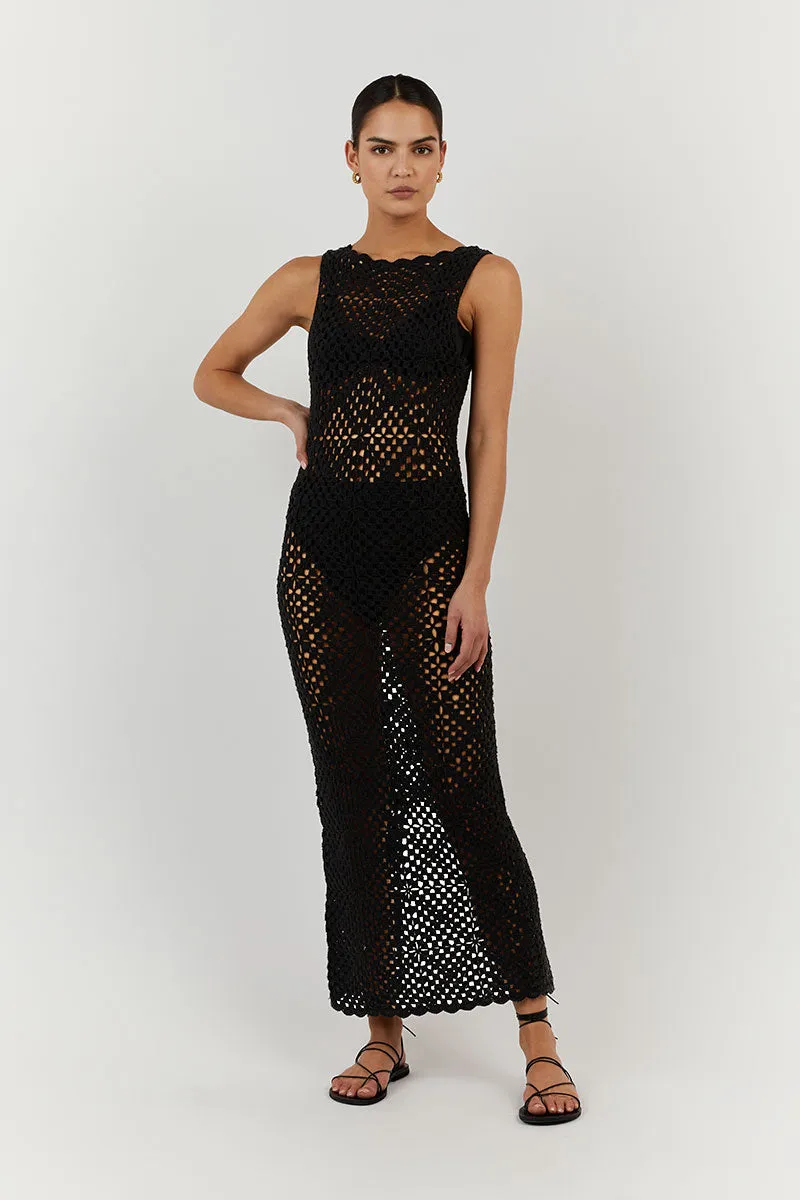 CLOVER BLACK CROCHET MIDI SKIRT