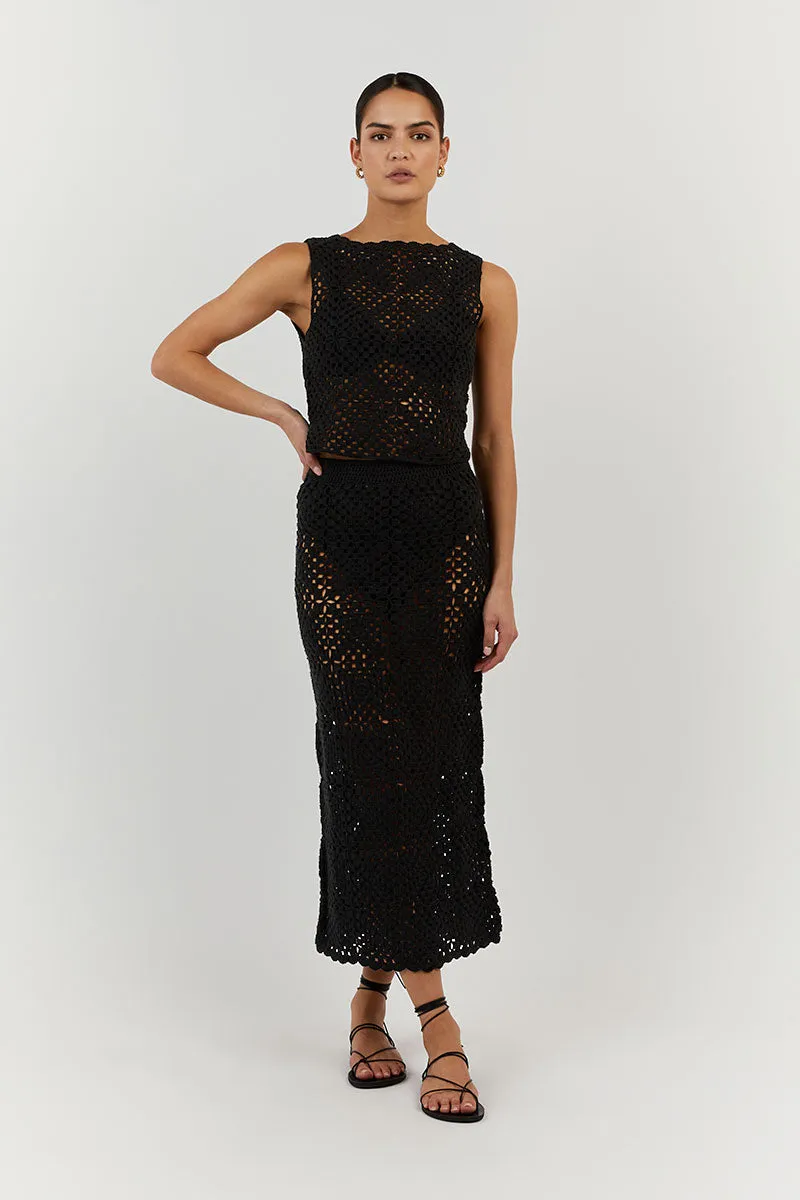 CLOVER BLACK CROCHET MIDI SKIRT