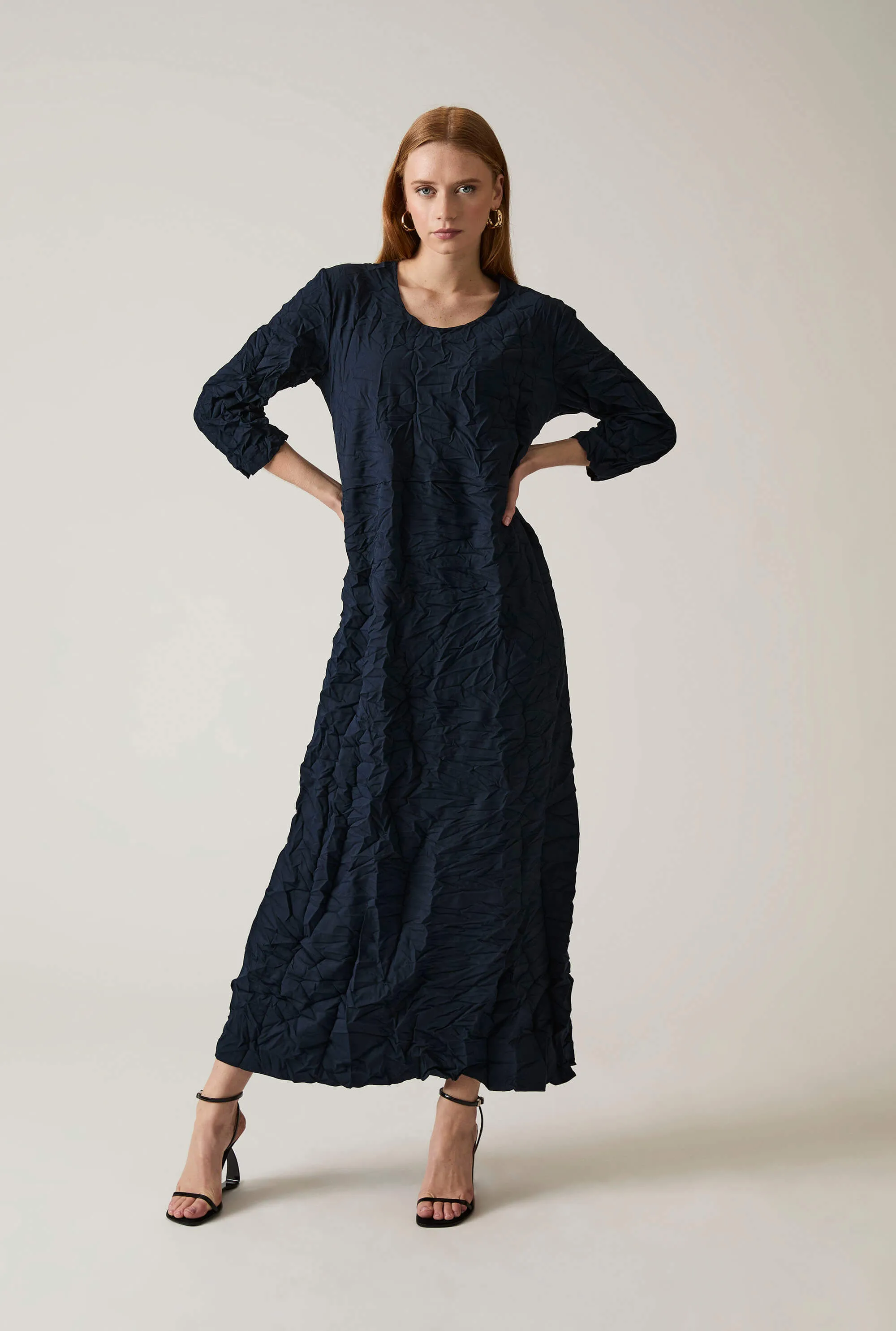Crinkled Navy Maxi Dress