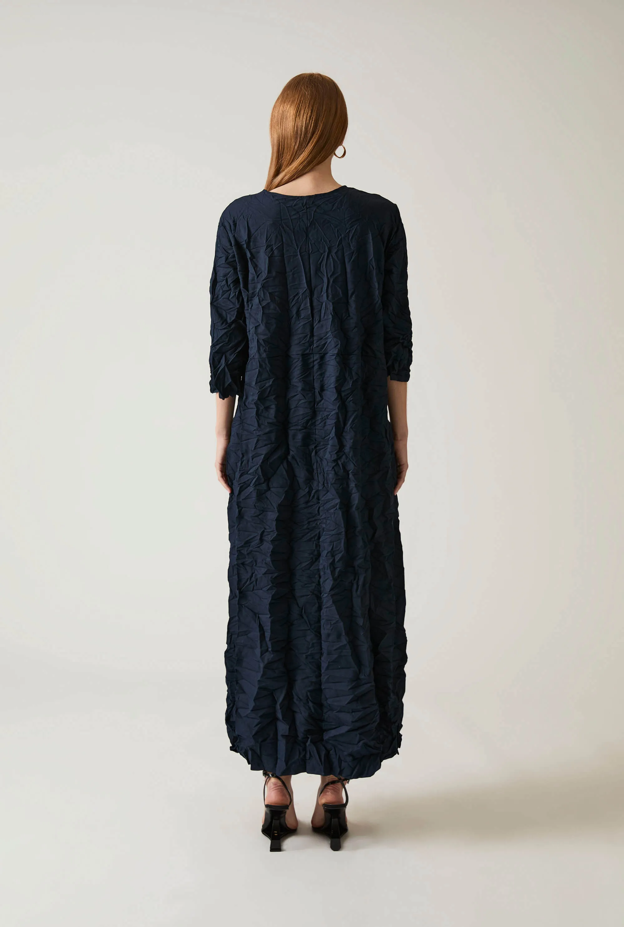 Crinkled Navy Maxi Dress