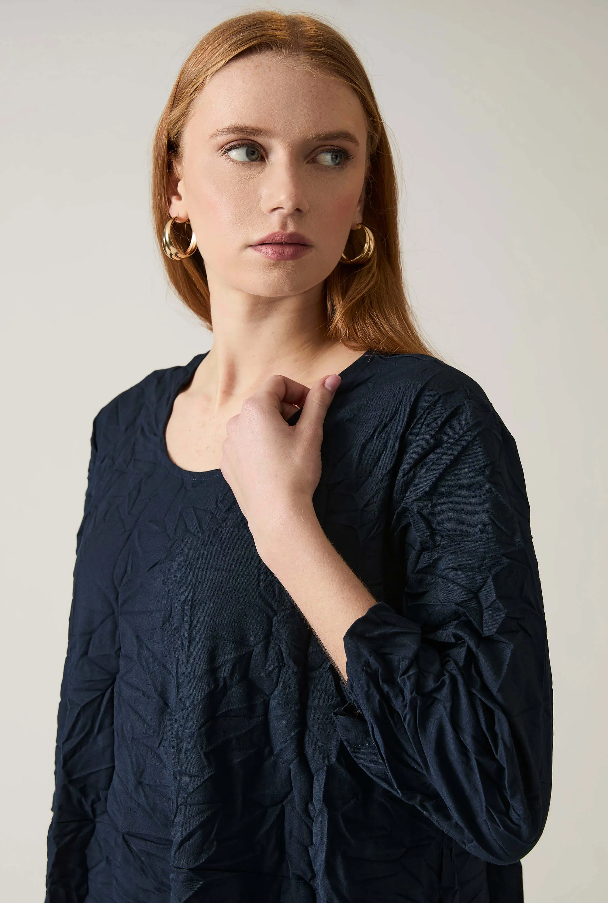 Crinkled Navy Maxi Dress