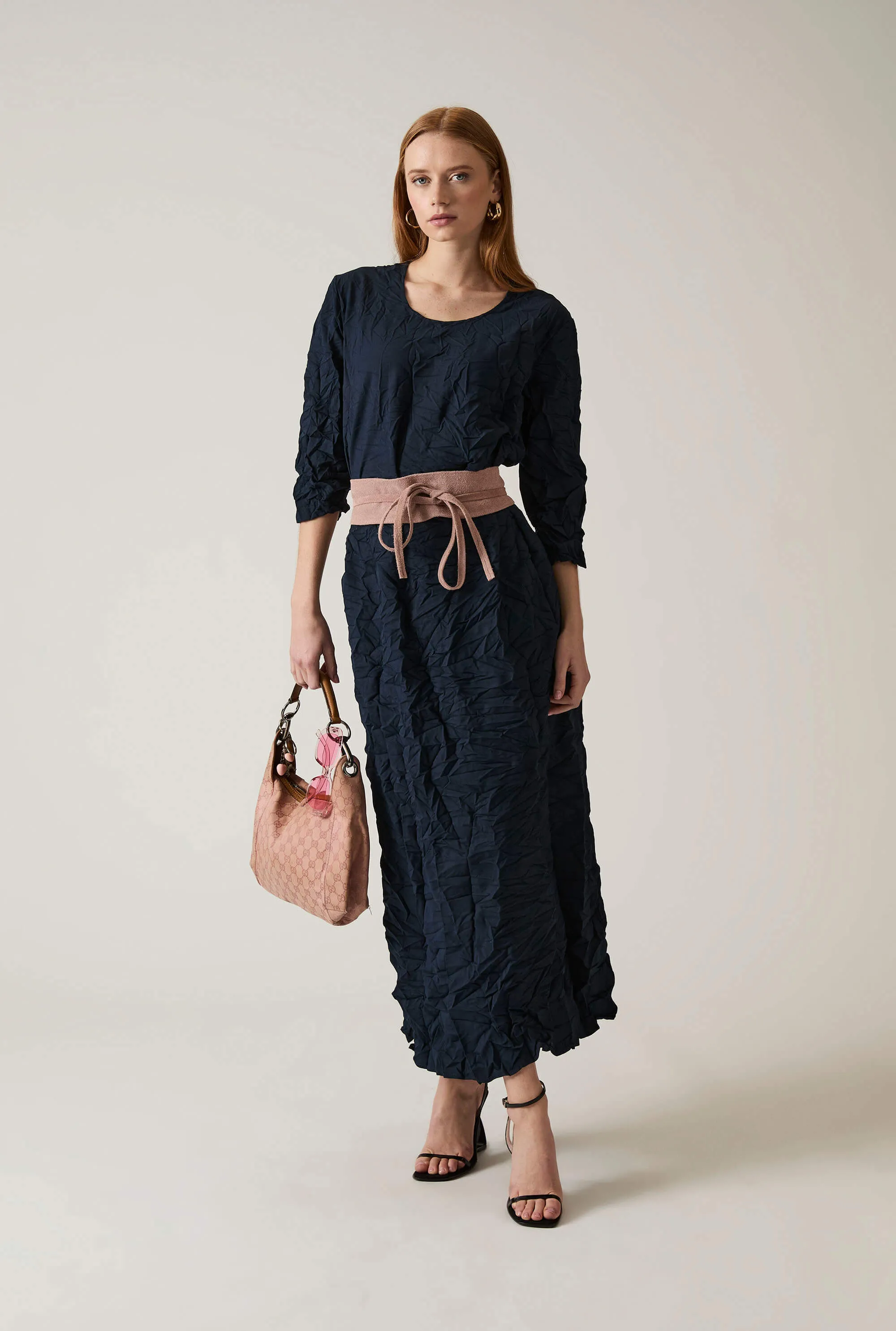 Crinkled Navy Maxi Dress