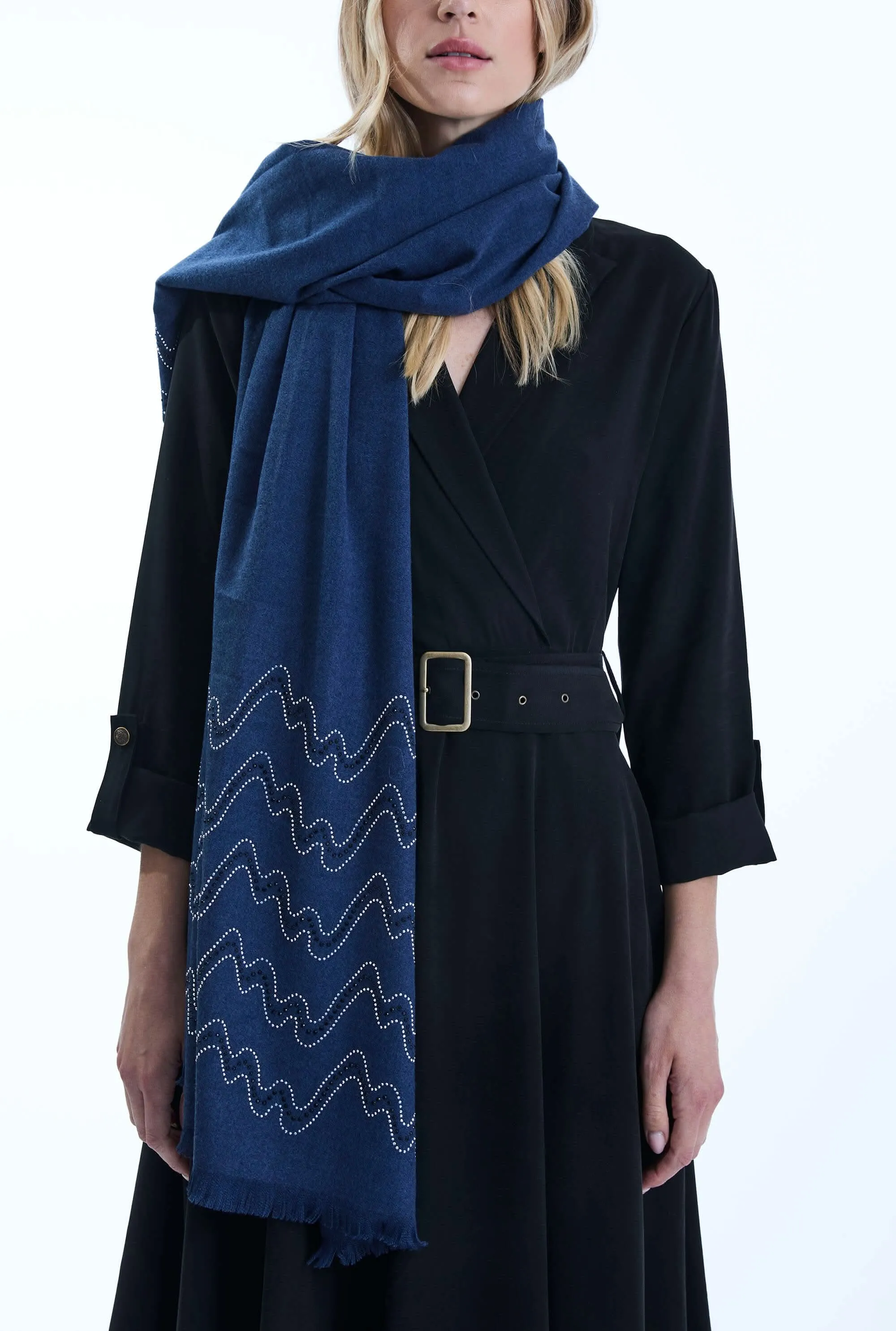 Crystal Wave Navy Scarf