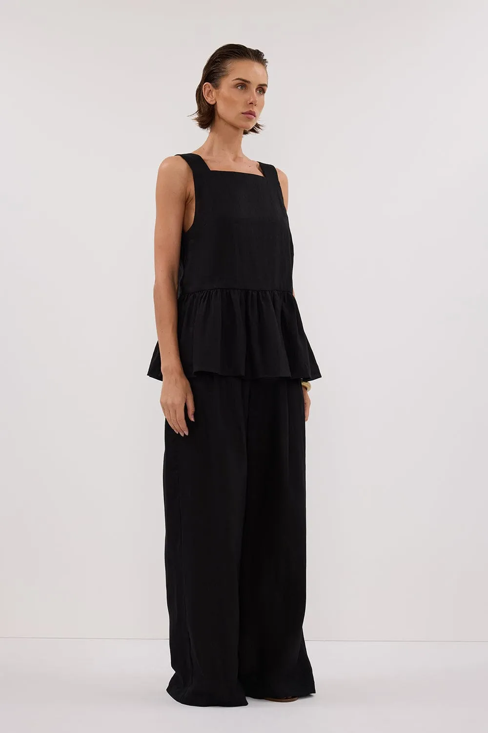 DAISY BLACK LINEN PEPLUM TOP