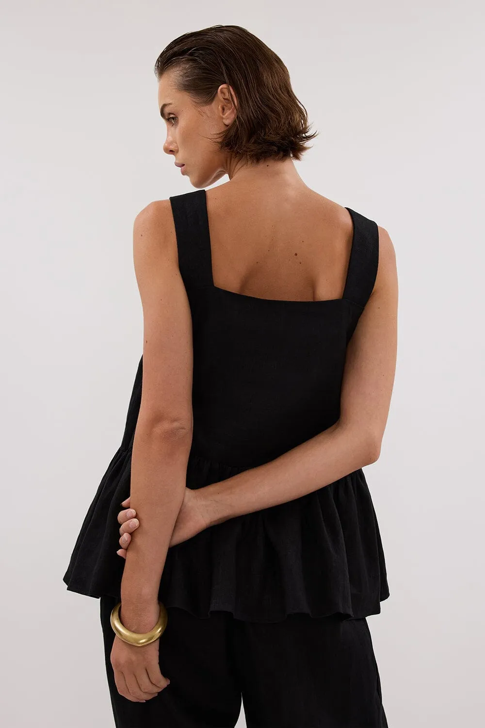 DAISY BLACK LINEN PEPLUM TOP