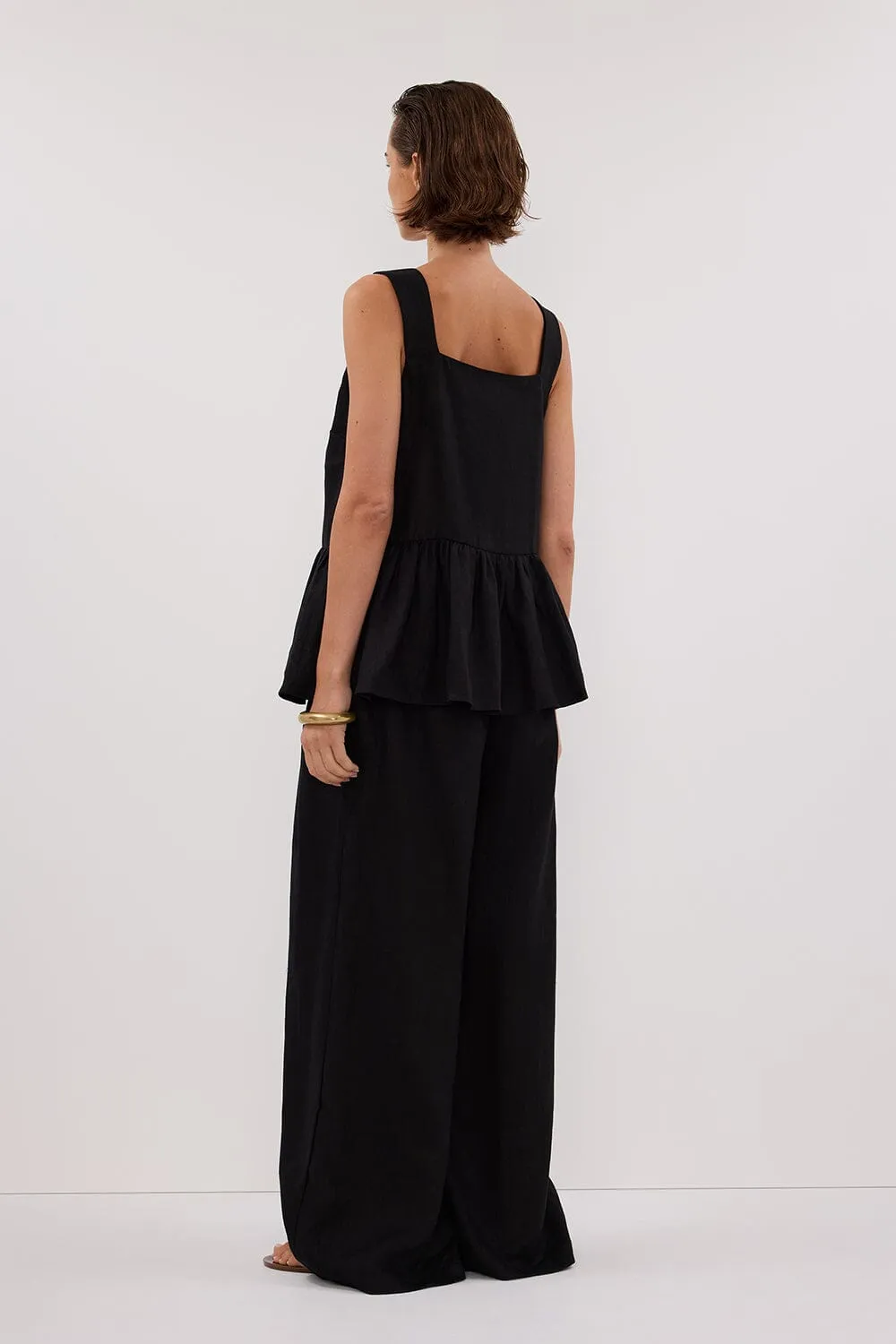 DAISY BLACK LINEN PEPLUM TOP