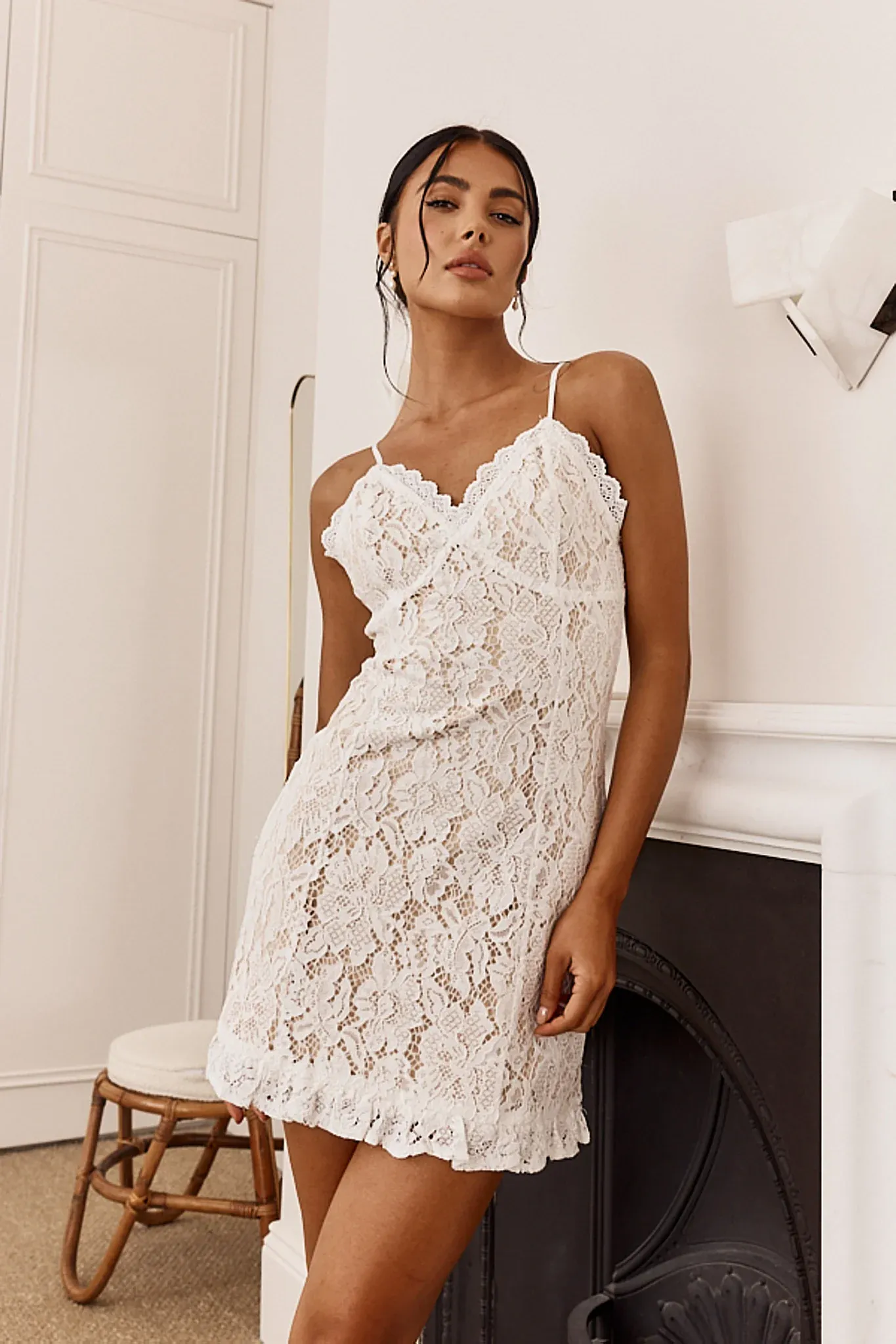 Daria Lace Overlay Mini Dress White