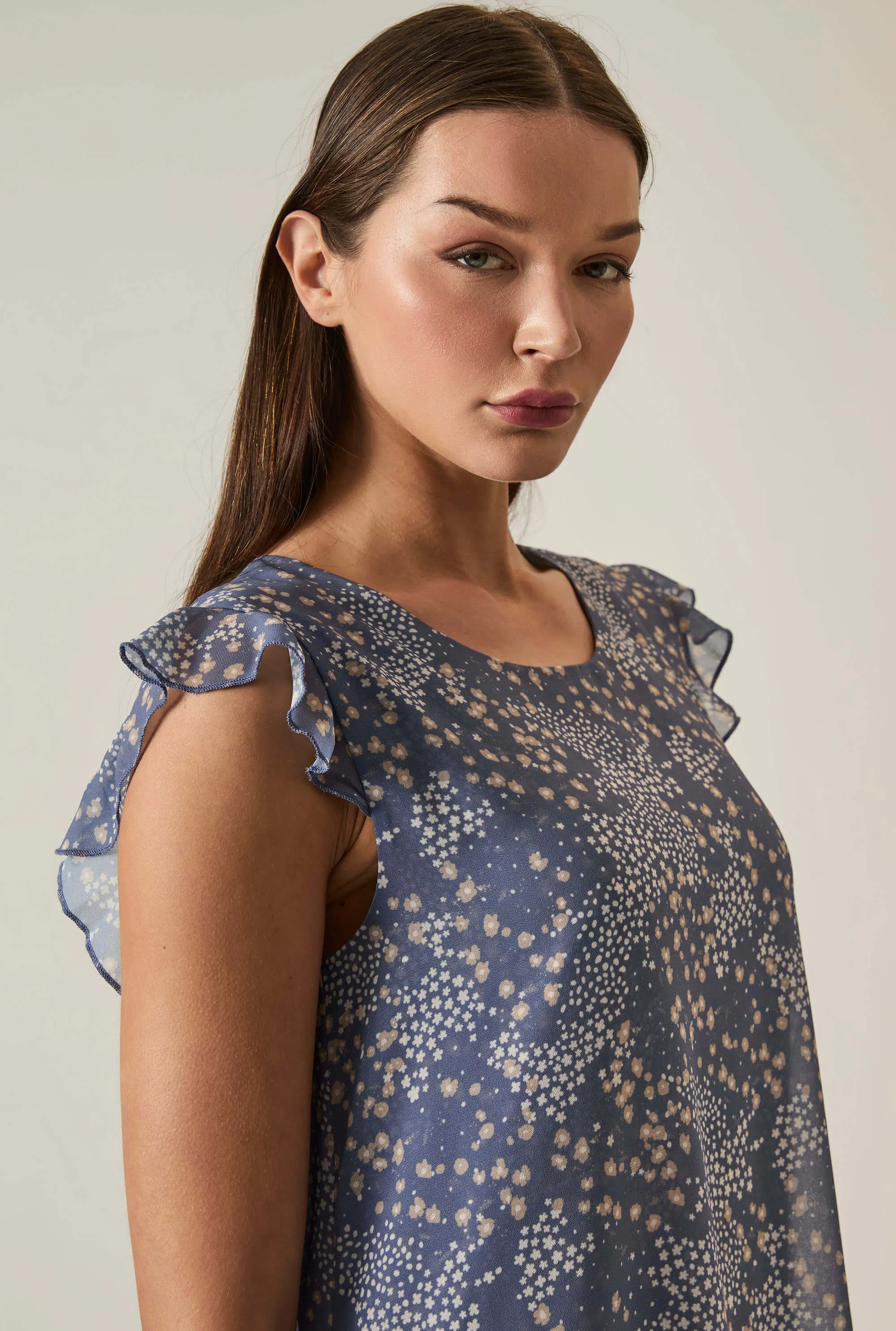 Dotted-Flower Mini Navy Dress
