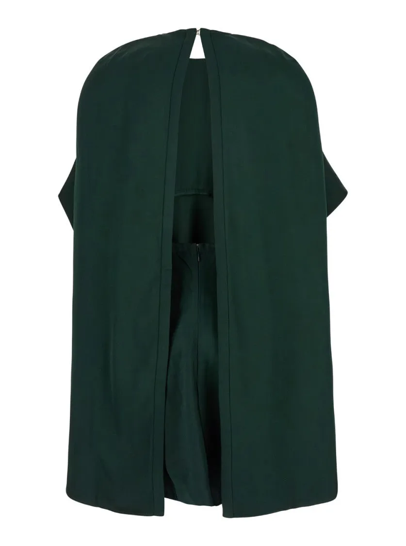 'Eden' Green Mini Dress With Ruched Shoulder In Viscose