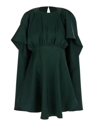 'Eden' Green Mini Dress With Ruched Shoulder In Viscose