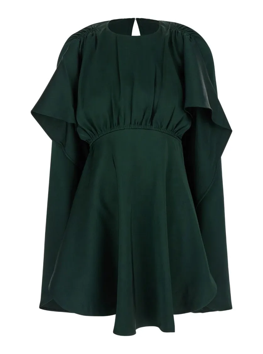 'Eden' Green Mini Dress With Ruched Shoulder In Viscose