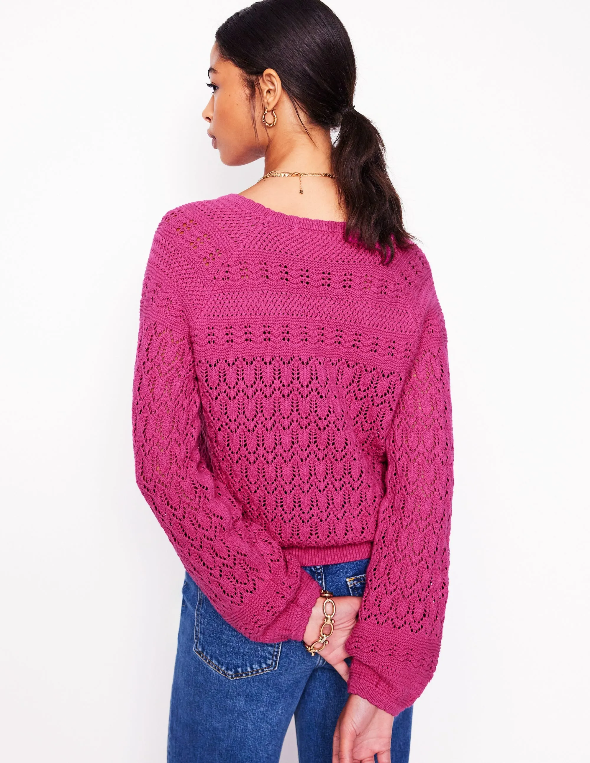 Elodie Stitch V-Neck Cardigan-Purple Damson