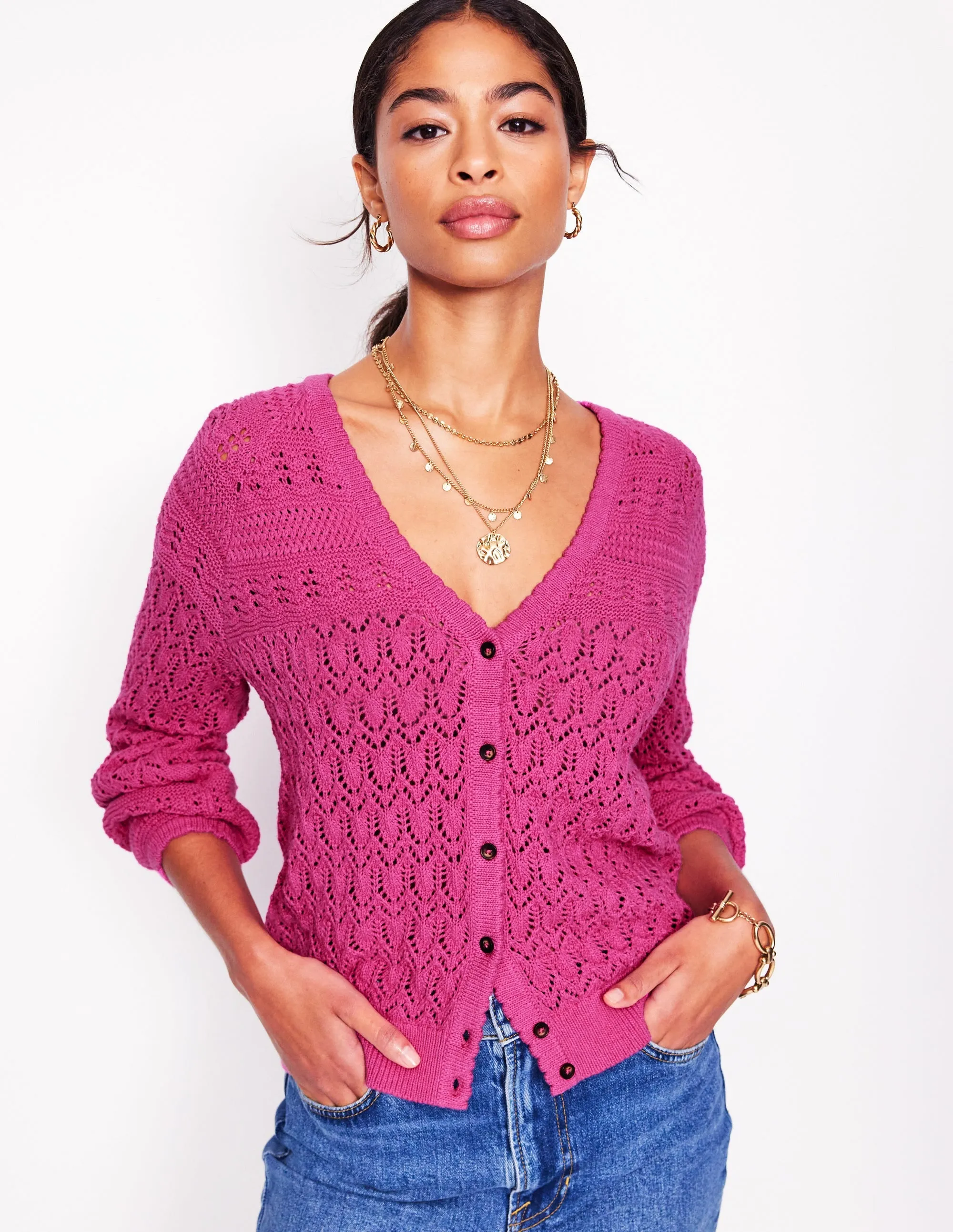 Elodie Stitch V-Neck Cardigan-Purple Damson