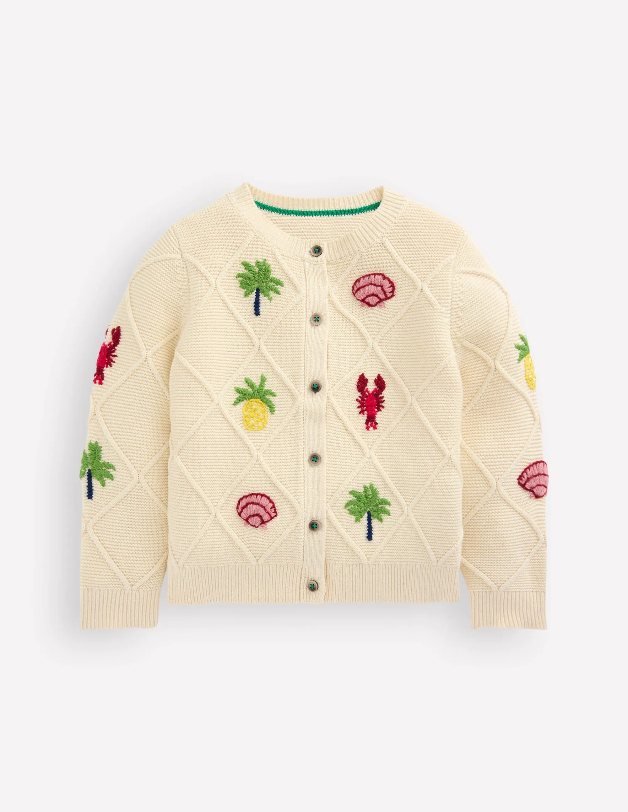 Embroidered Pointelle Cardigan-Ecru Tropical Tile