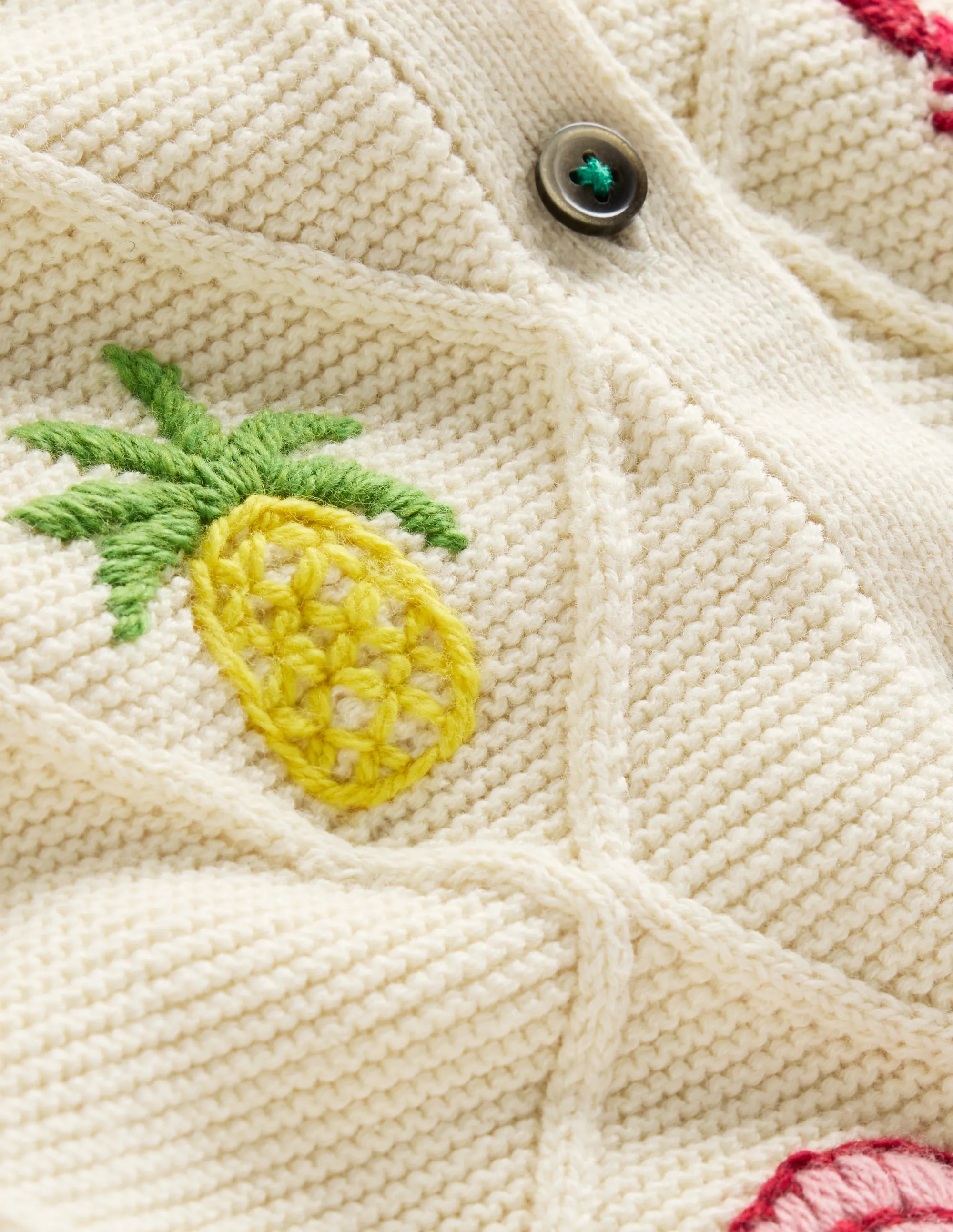 Embroidered Pointelle Cardigan-Ecru Tropical Tile