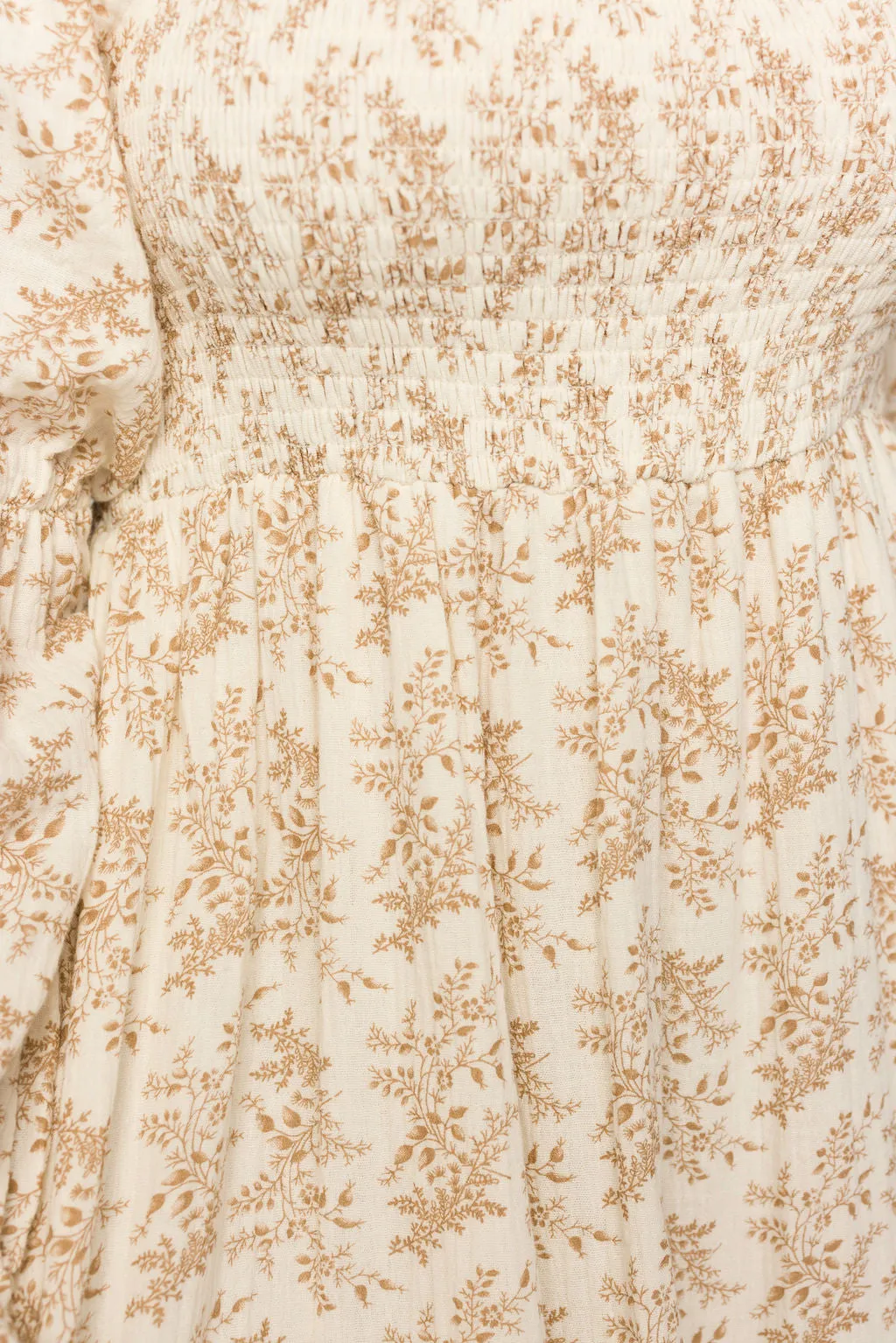 Emerson 100% Cotton Gauze Maxi Dress in Natural/Tan Floral - Bump Friendly