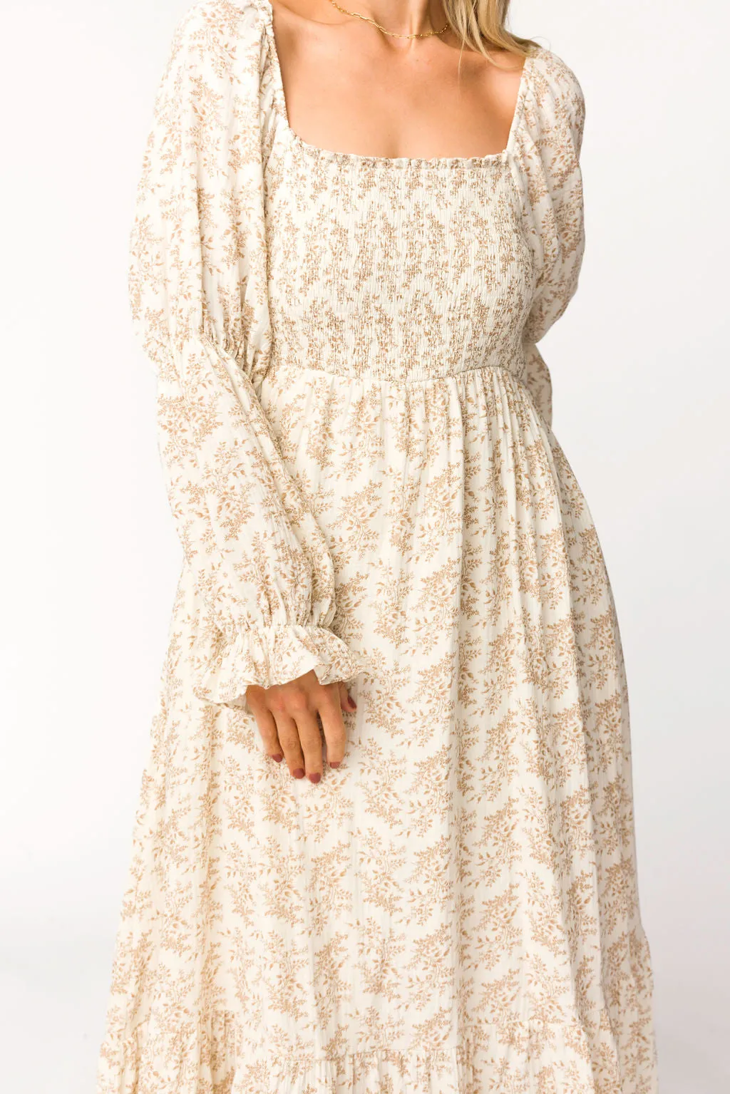 Emerson 100% Cotton Gauze Maxi Dress in Natural/Tan Floral - Bump Friendly