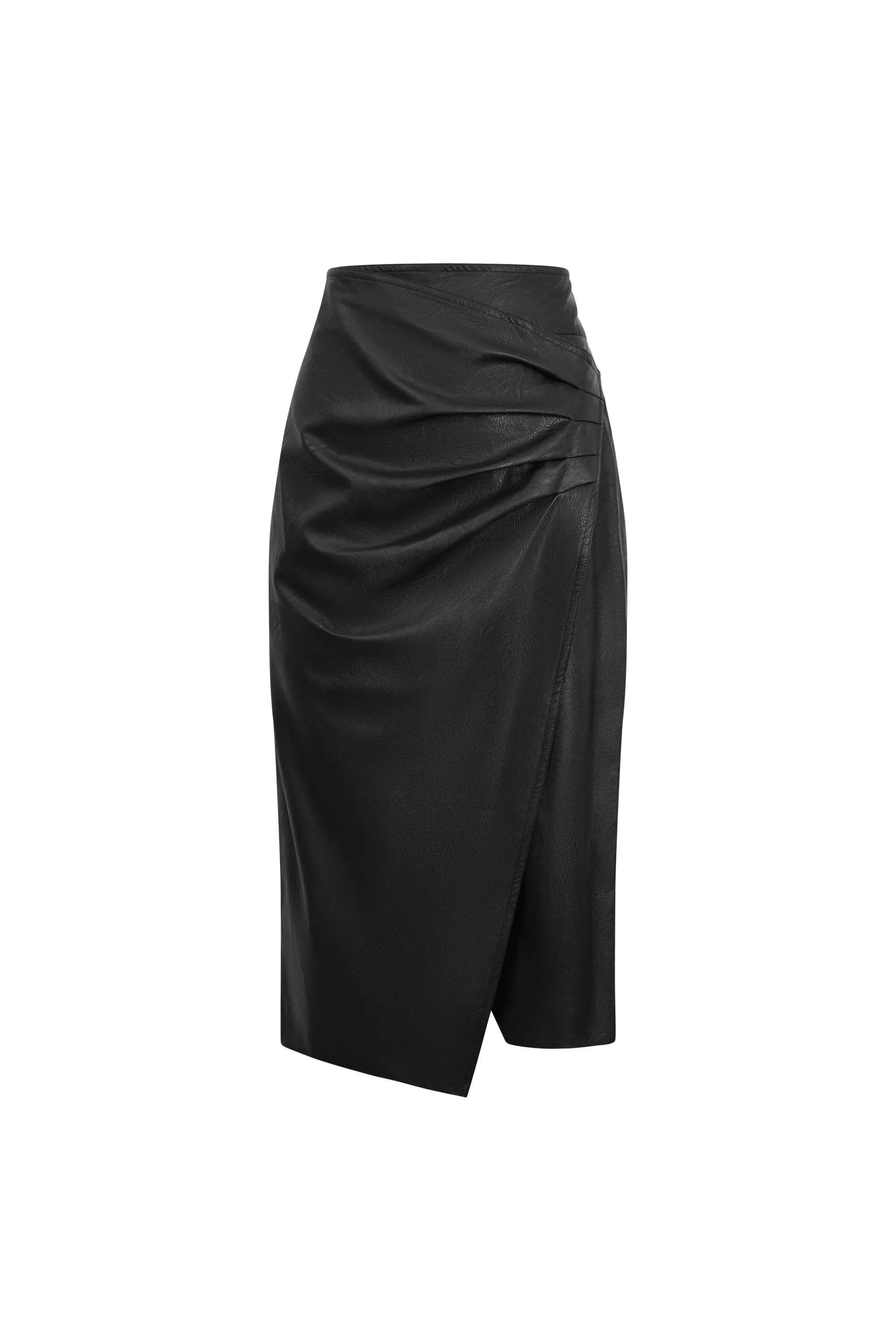 Faux Leather Side Ruched Skirt Black