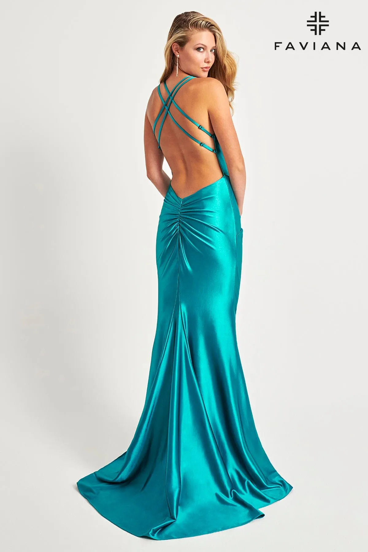 Faviana 11024 Long Formal Knot Slit Evening Prom Dress