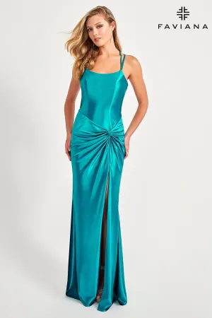 Faviana 11024 Long Formal Knot Slit Evening Prom Dress