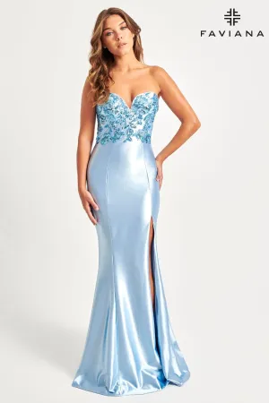Faviana 11060 Long Fitted Formal Sequin Applique Prom Dress