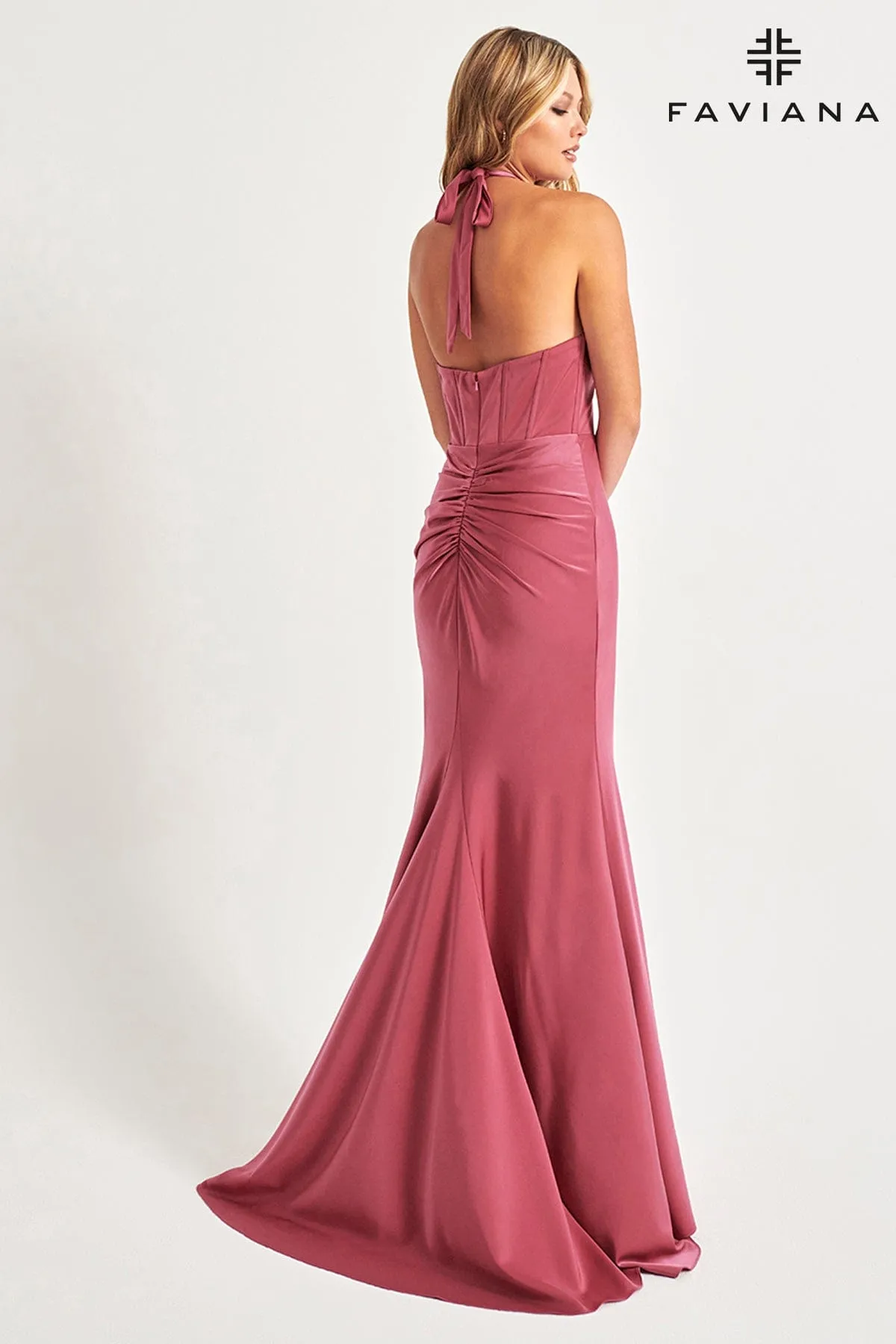 Faviana 11065 Long Fitted Formal Slit Corset Prom Dress
