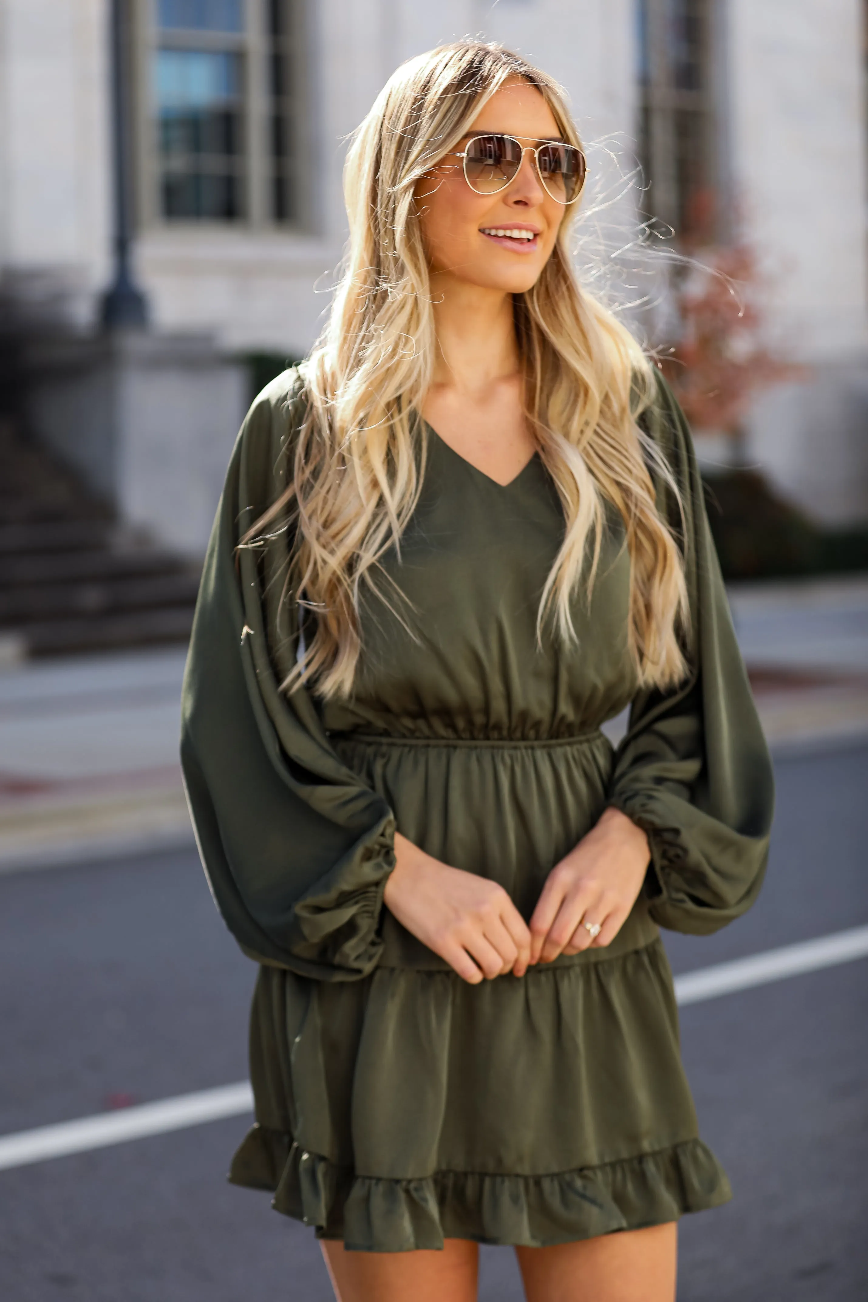 FINAL SALE - Always Celebrating Olive Satin Mini Dress
