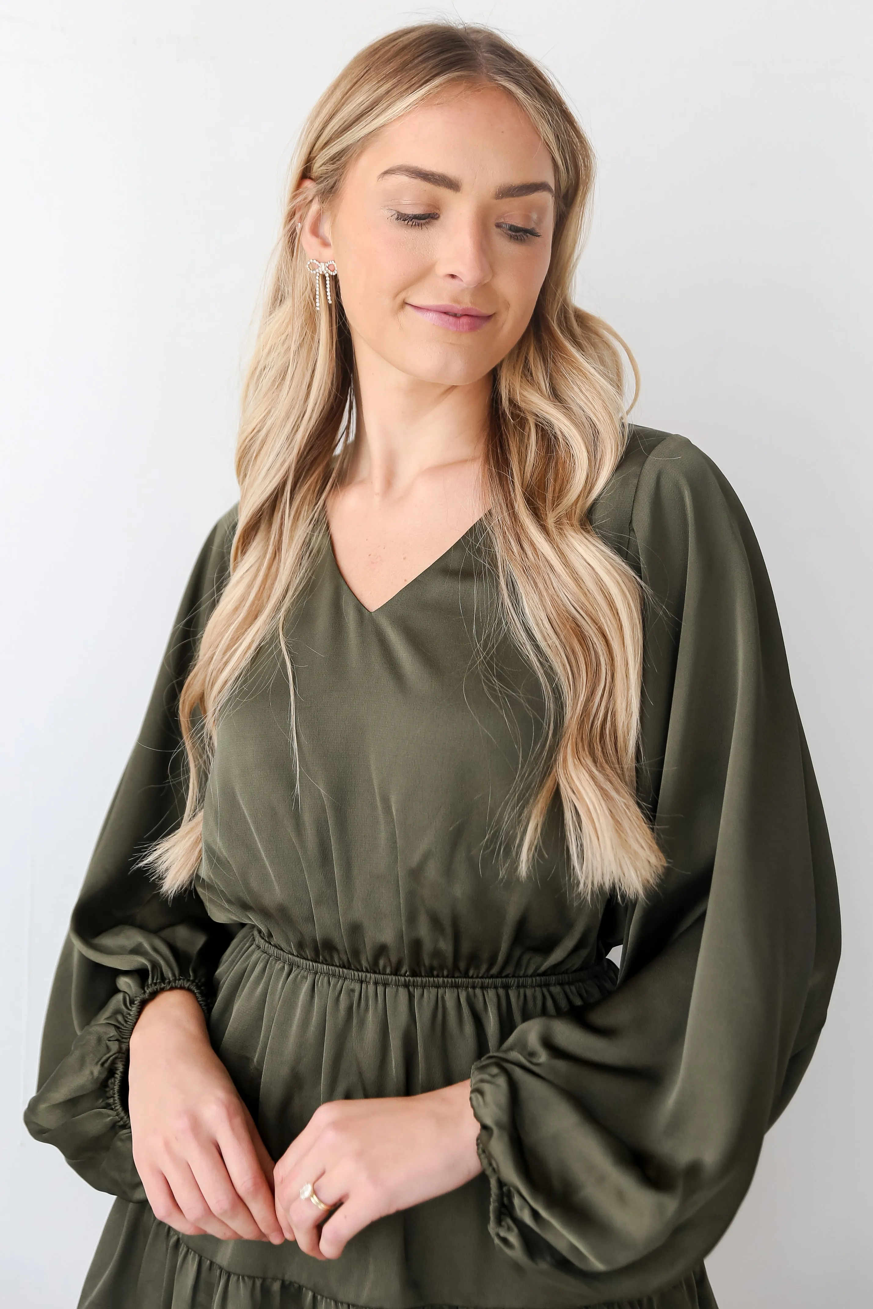 FINAL SALE - Always Celebrating Olive Satin Mini Dress