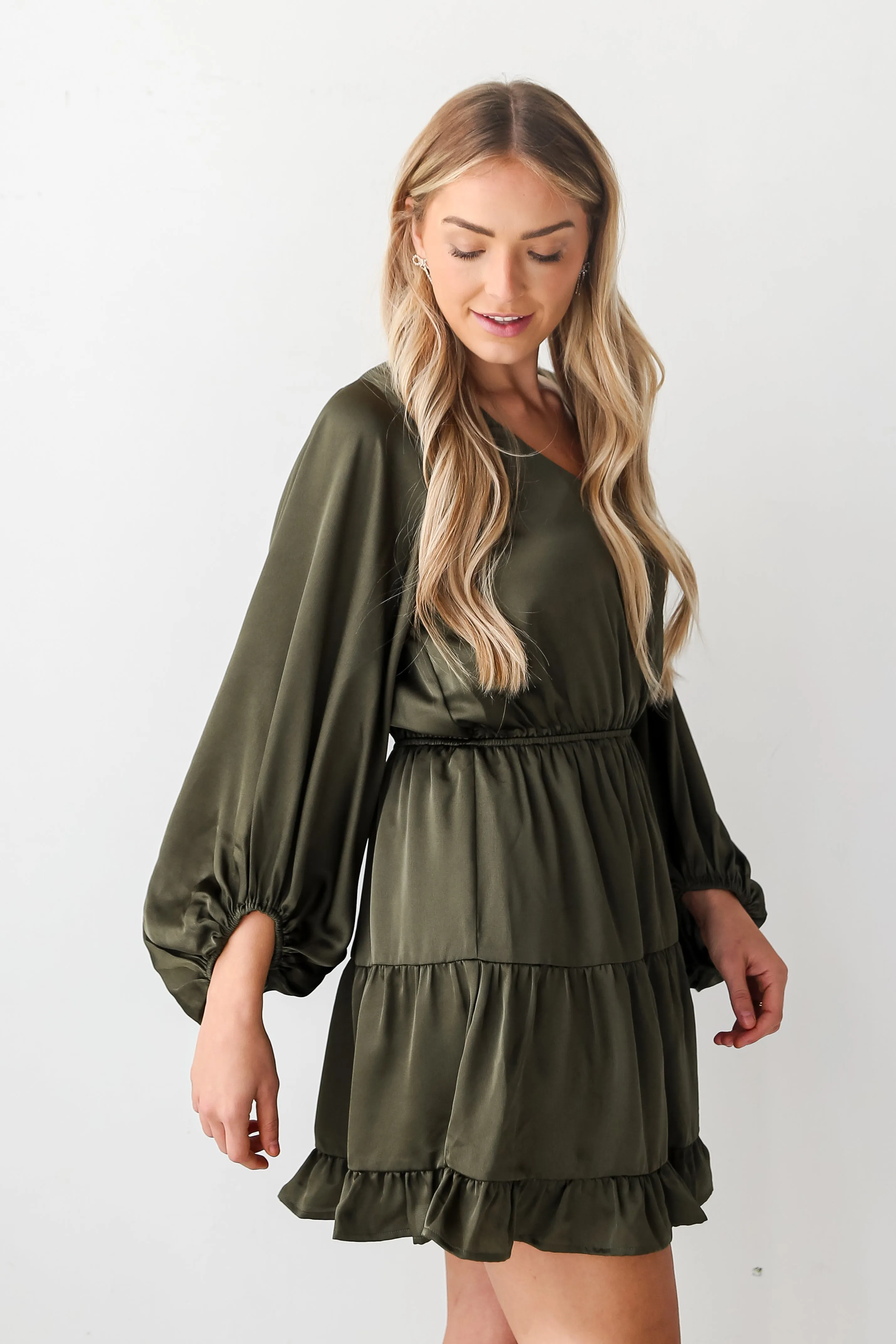 FINAL SALE - Always Celebrating Olive Satin Mini Dress