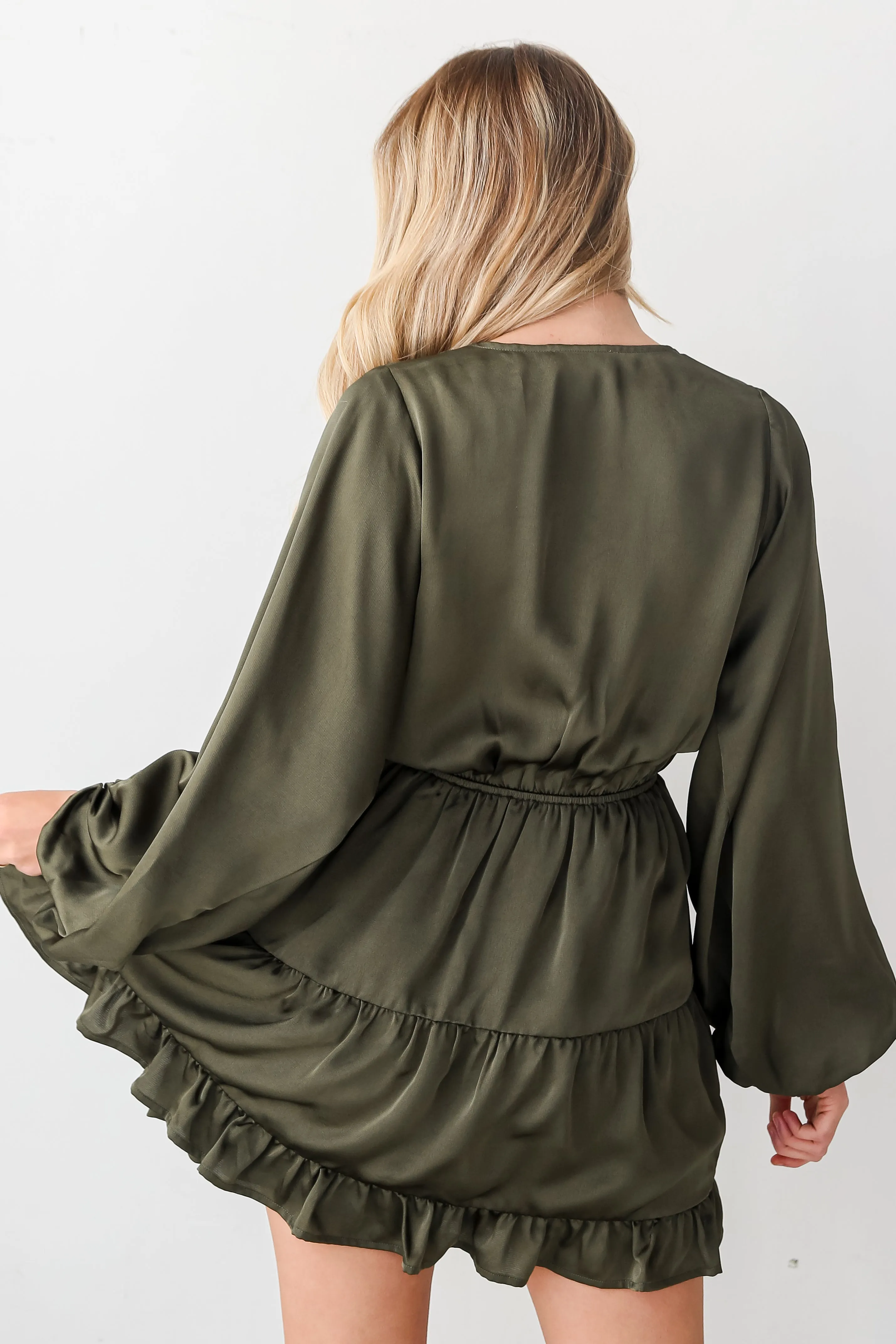 FINAL SALE - Always Celebrating Olive Satin Mini Dress