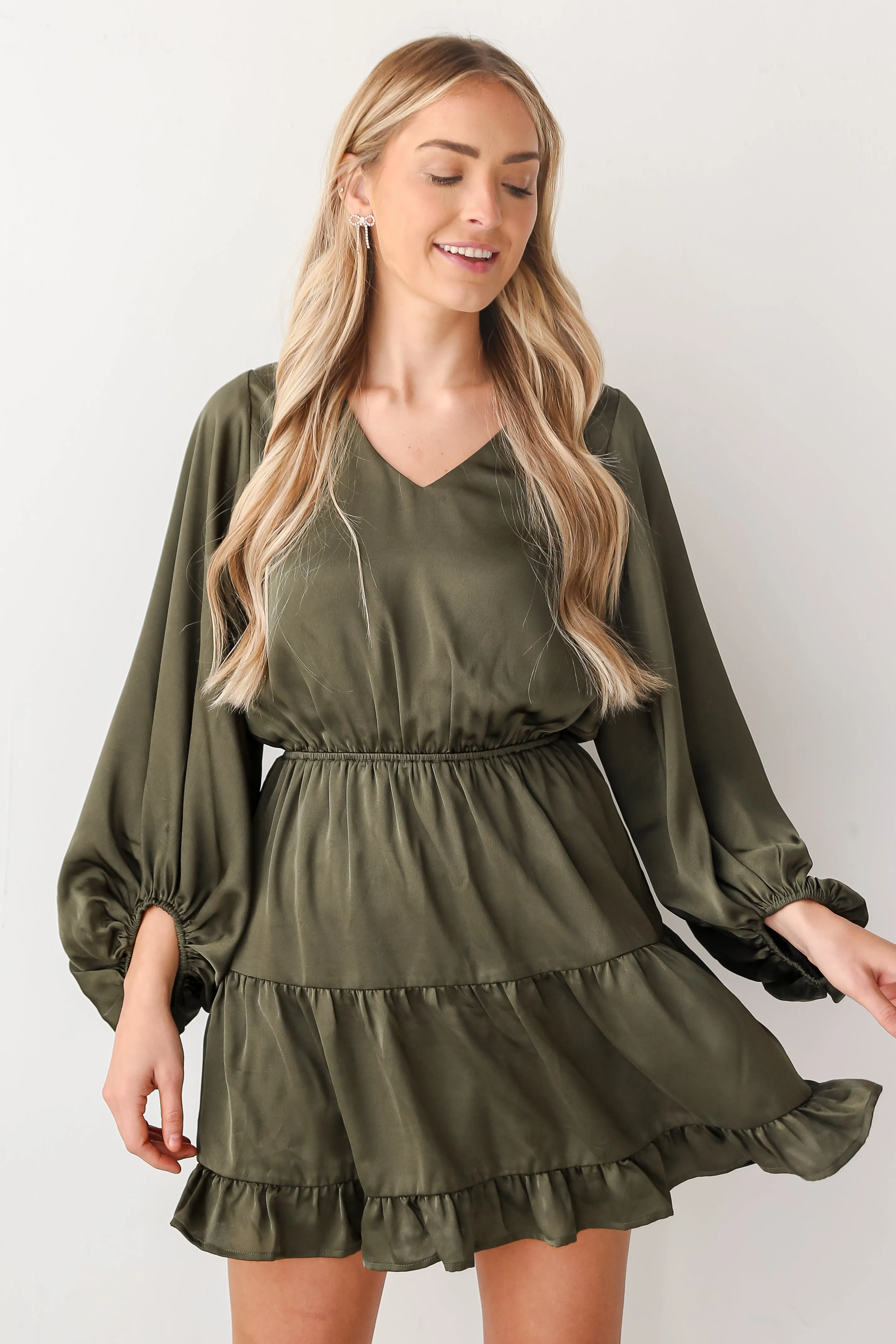FINAL SALE - Always Celebrating Olive Satin Mini Dress