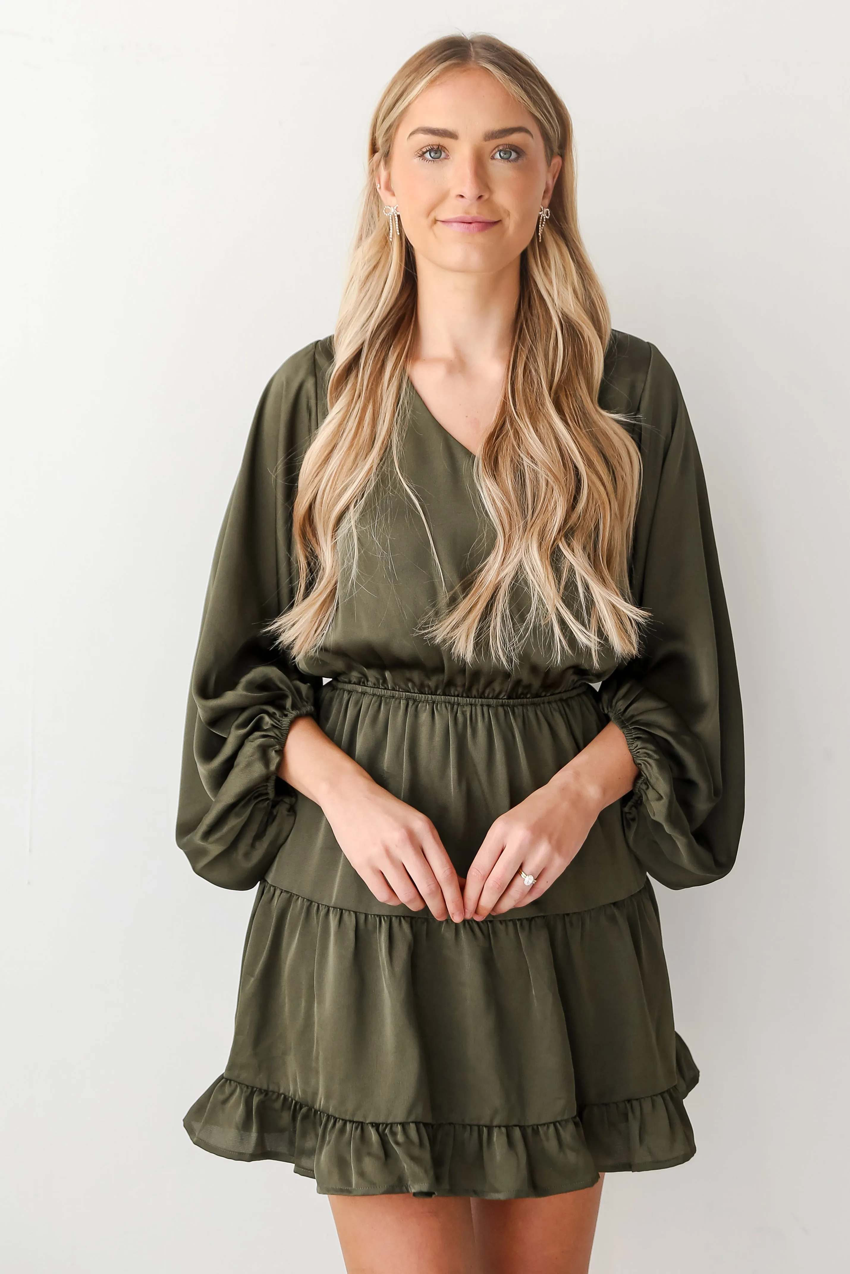 FINAL SALE - Always Celebrating Olive Satin Mini Dress