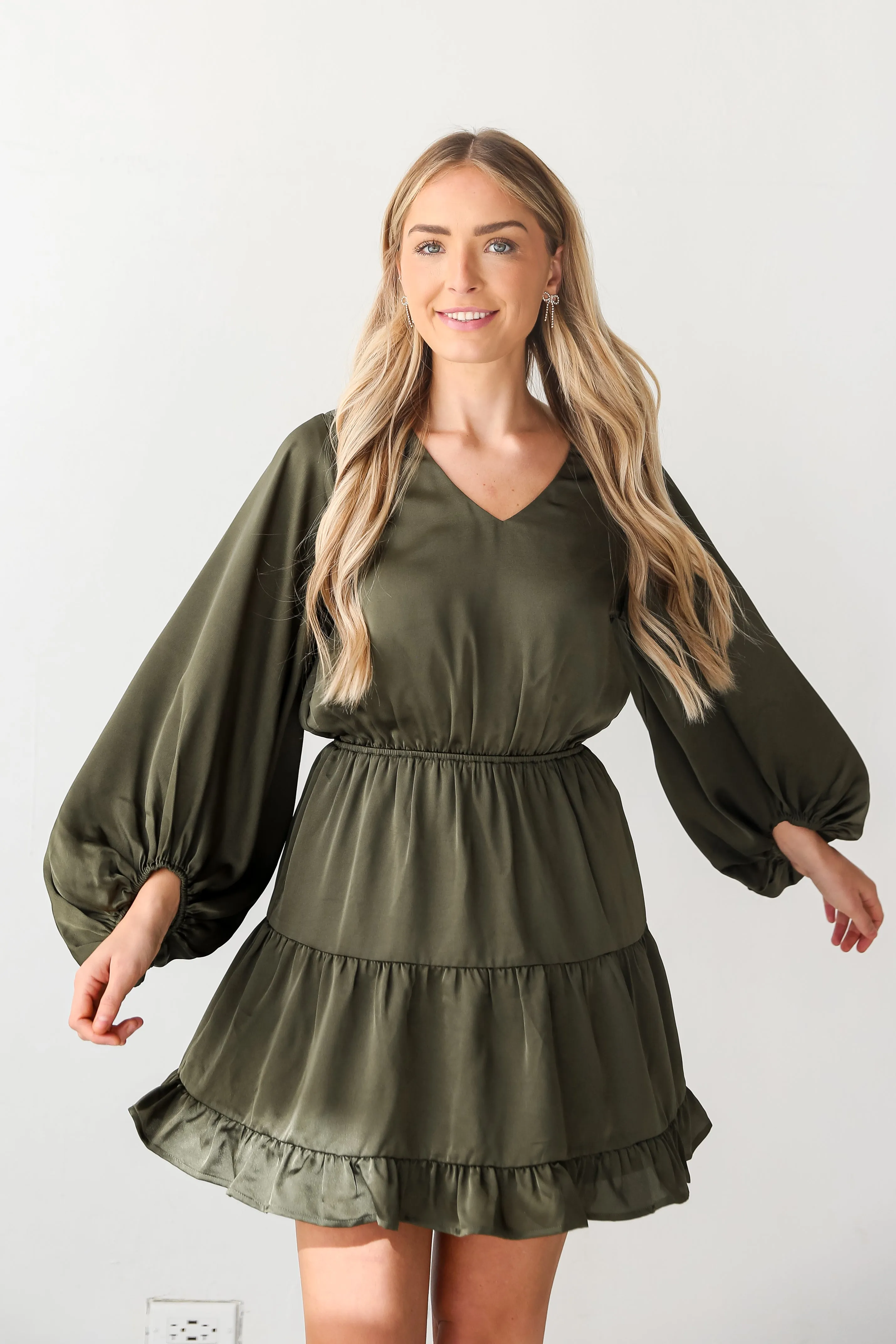 FINAL SALE - Always Celebrating Olive Satin Mini Dress