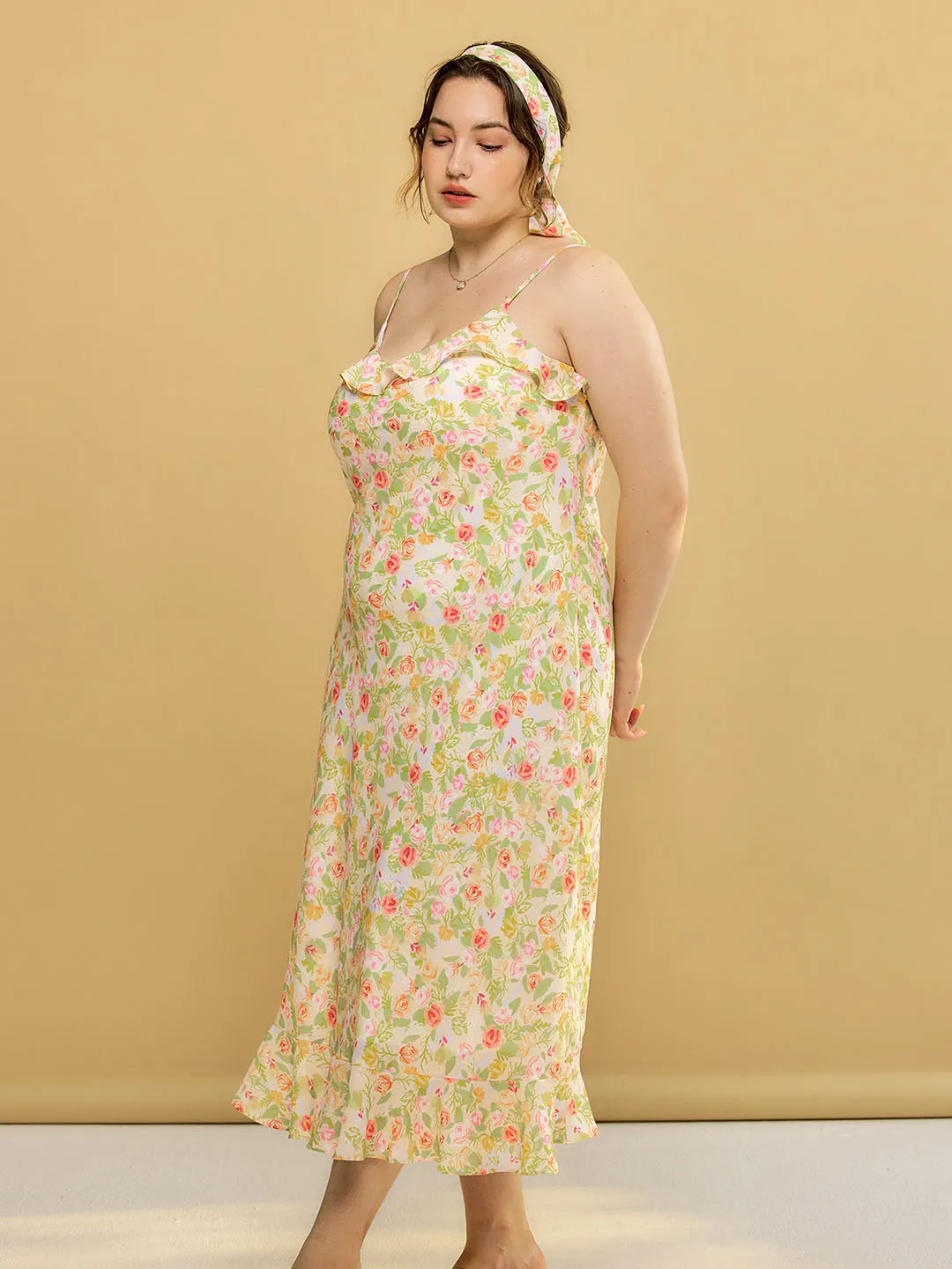【Final Sale】Plus Size Kama Floral Chiffon Slip Dress