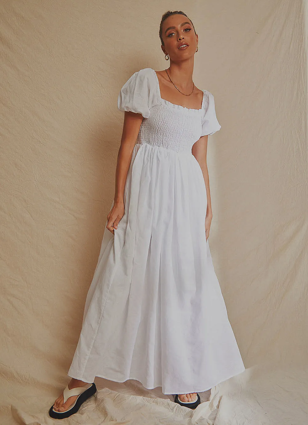Florence Linen Maxi Dress - White