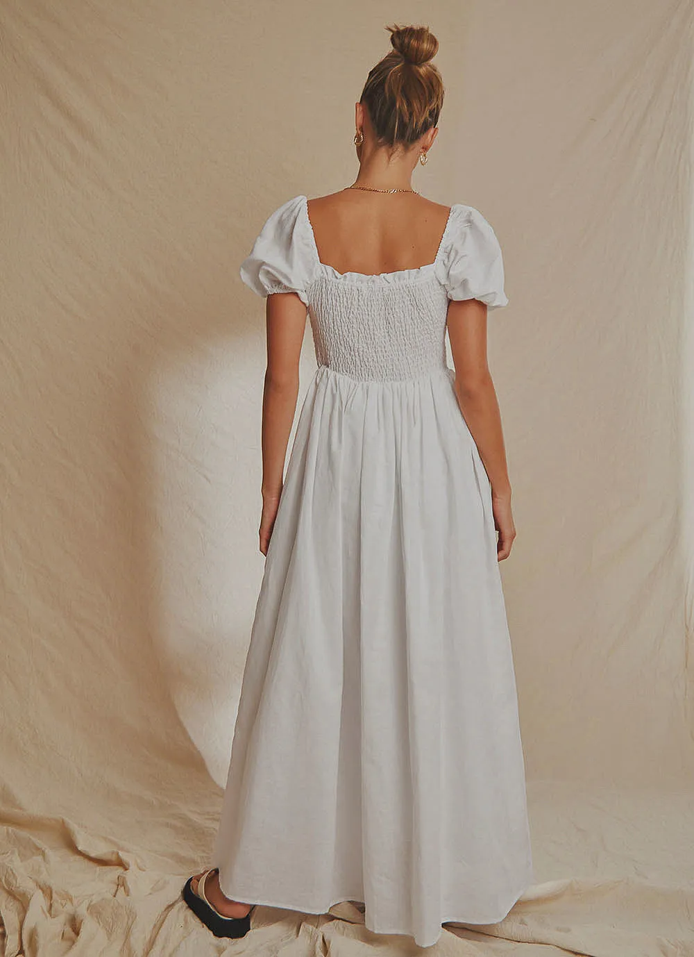 Florence Linen Maxi Dress - White