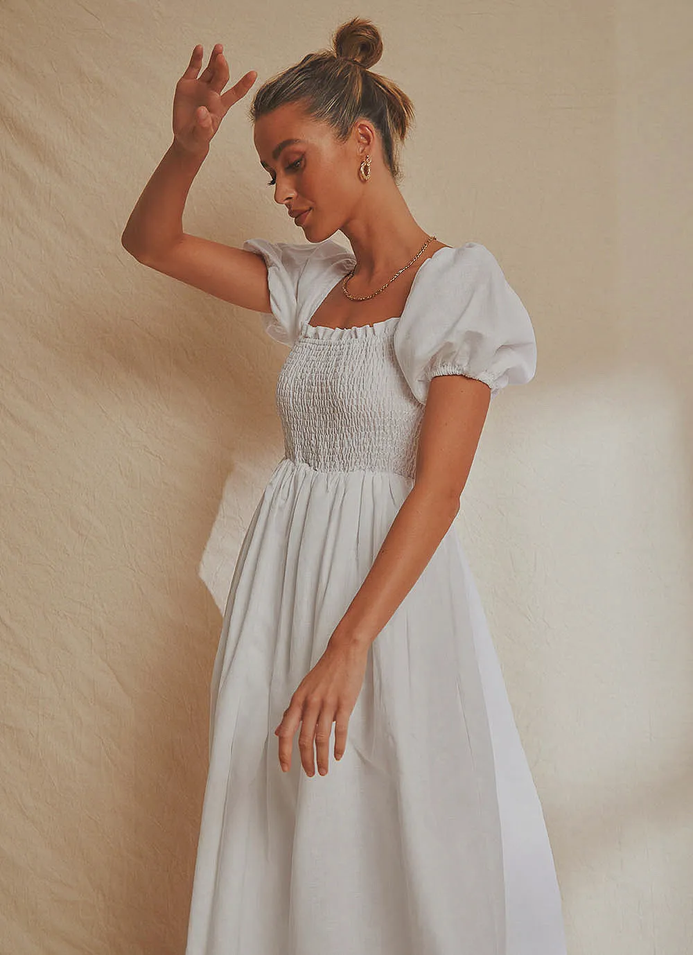 Florence Linen Maxi Dress - White