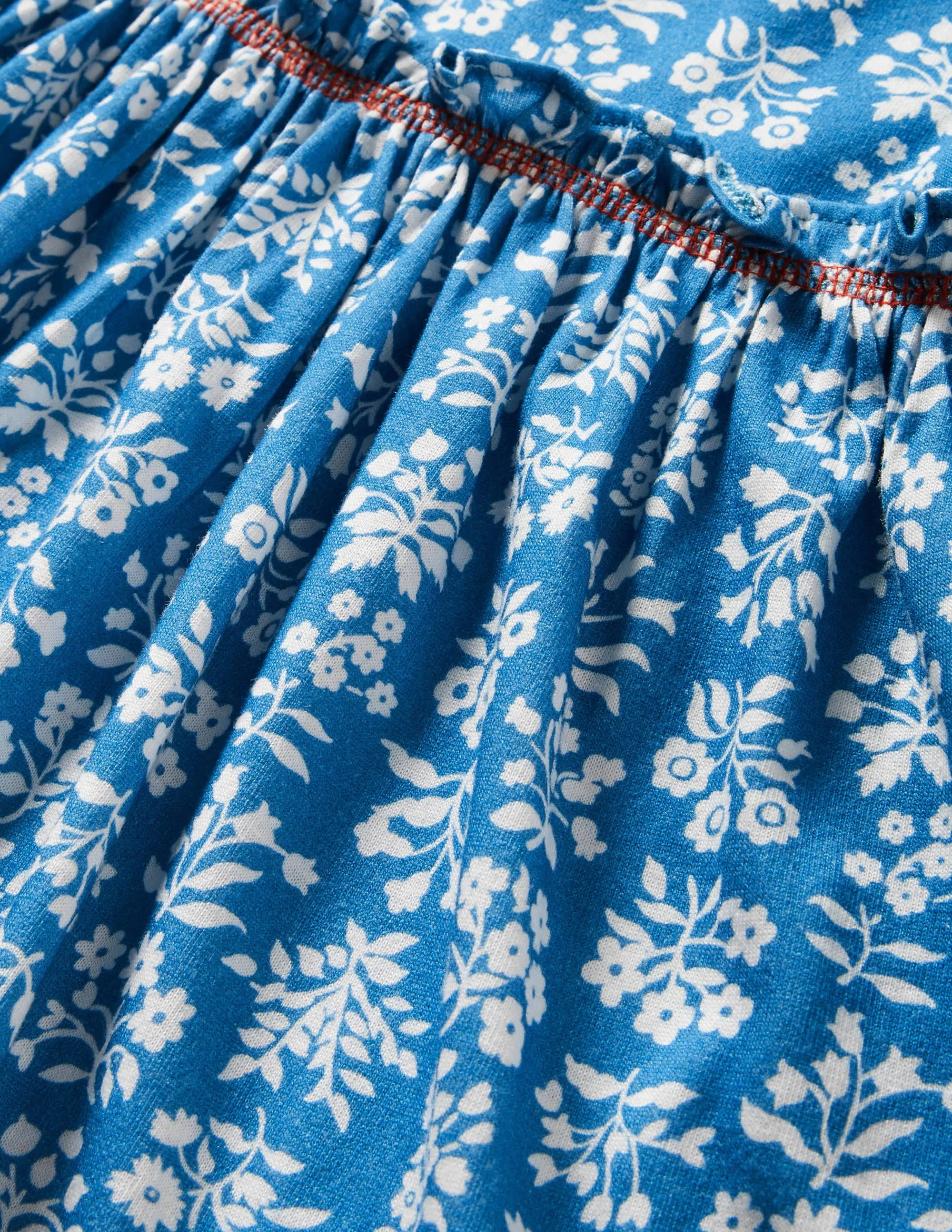 Frill Detail Jersey Dress-Bahama Blue/ Ivory Woodblock