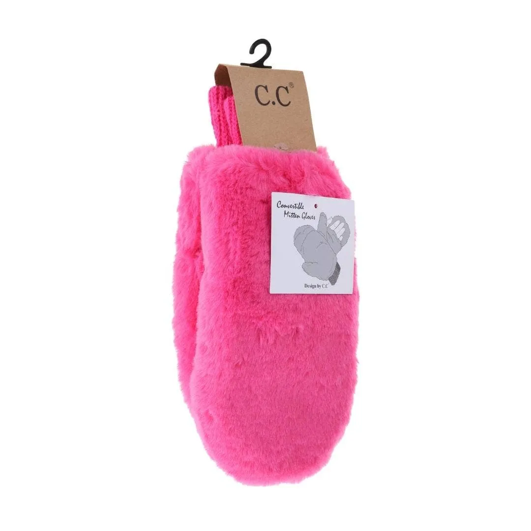 Fuzzy Lined Fur Women's Convertible Mittens