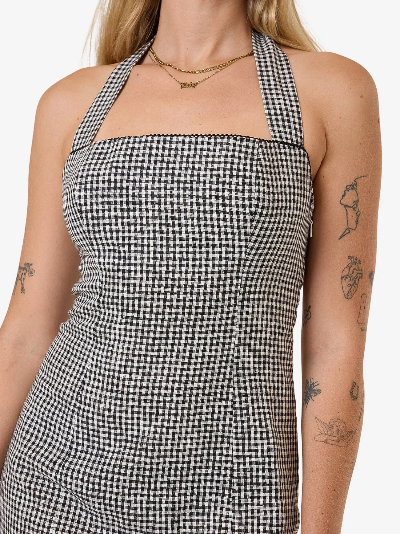 Gia Gingham Halter Dress - Black
