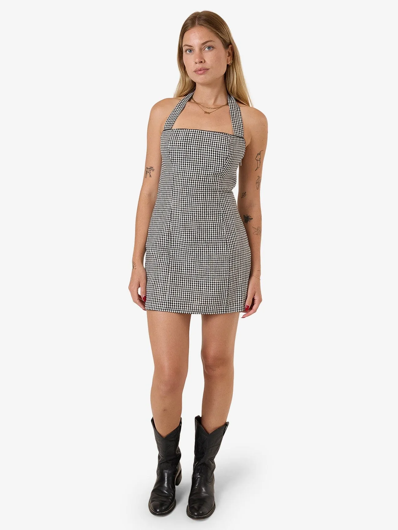 Gia Gingham Halter Dress - Black