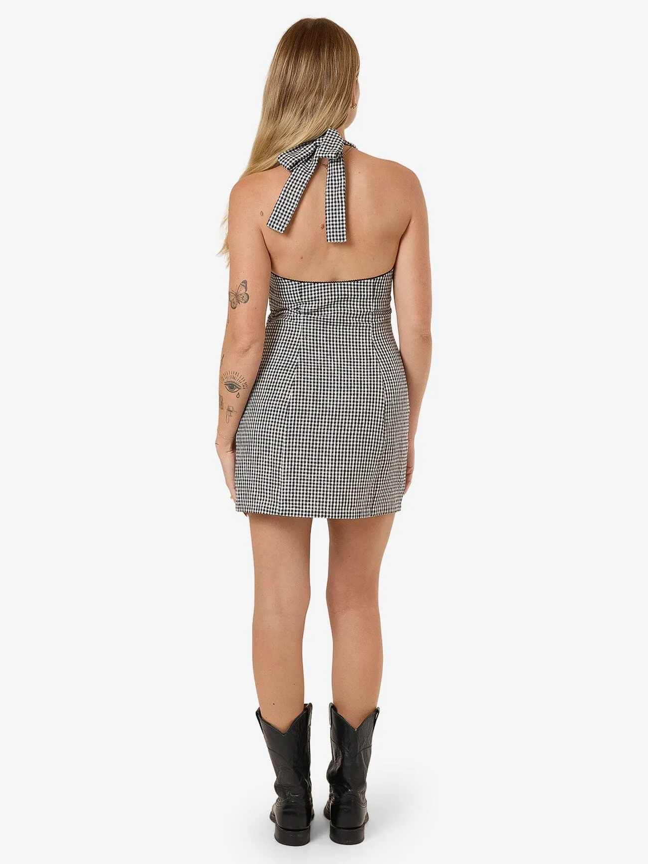 Gia Gingham Halter Dress - Black