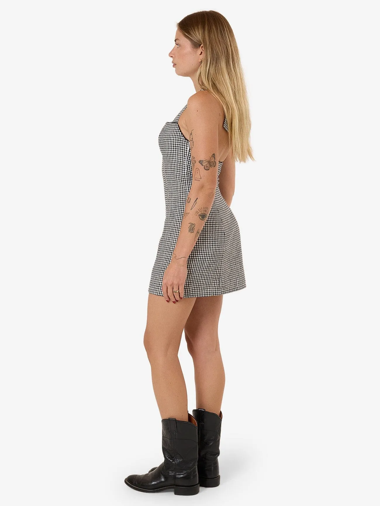 Gia Gingham Halter Dress - Black