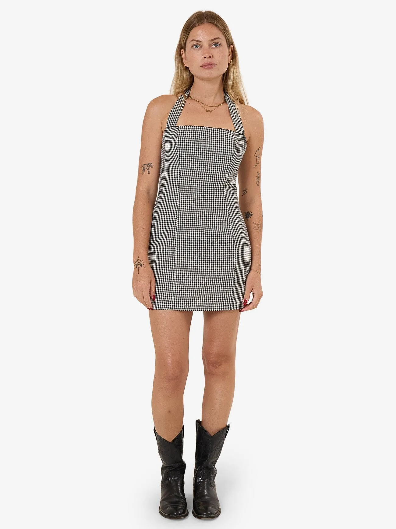 Gia Gingham Halter Dress - Black